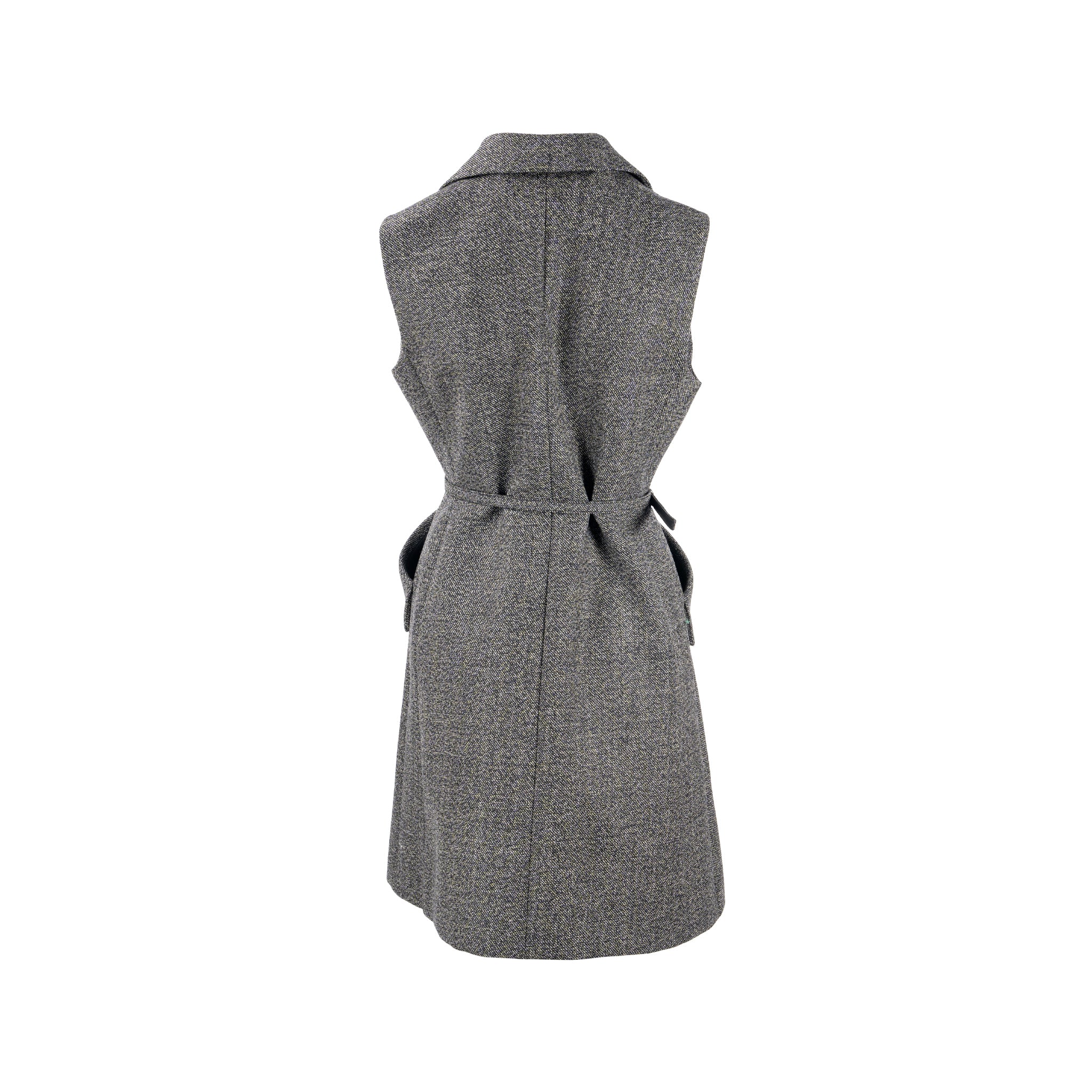 Dior Size 40 Sleeveless Dress/Vest with Belt Virgin Wool Grey - Image 3