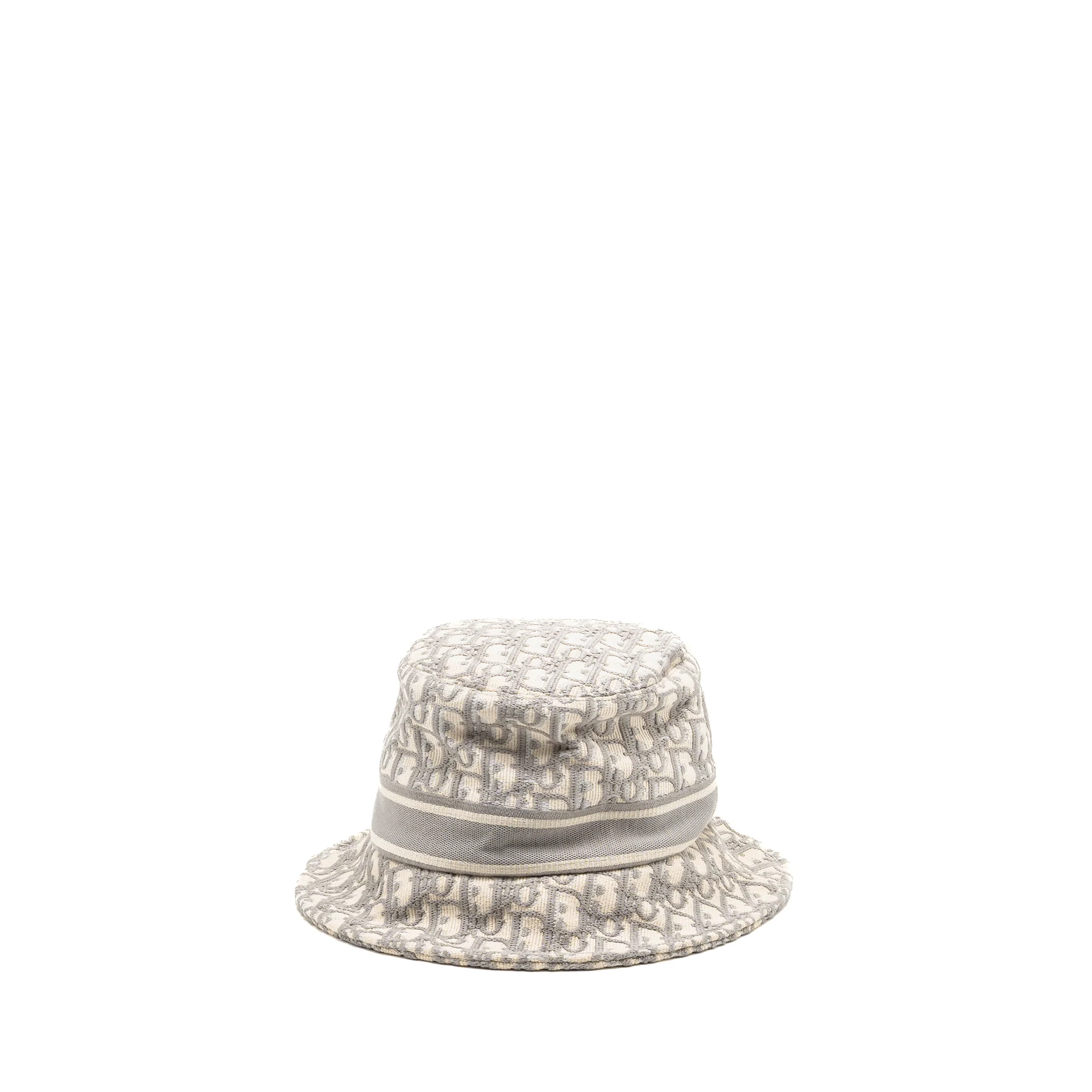 Dior Size 58 Oblique Small Brim Bucket Hat Cotton White/Gray - Image 2