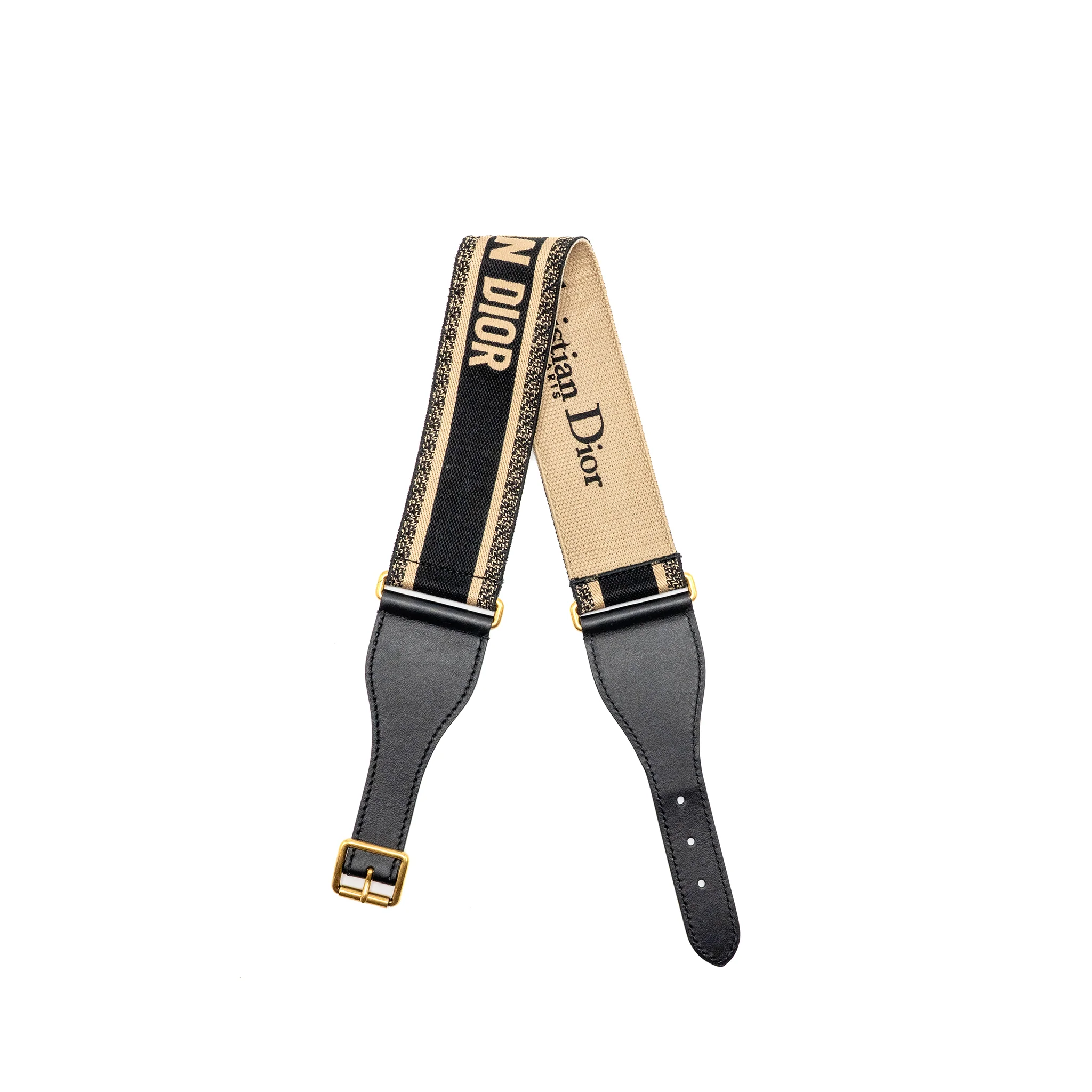 Dior size 75 Belt fabric / leather black / beige GHW - Image 2