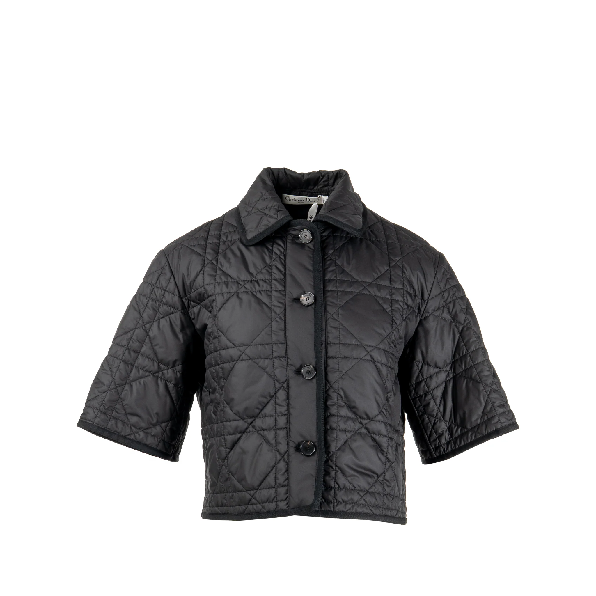 Dior Size XS Quilted Short Sleeve Jacket Polyester Black