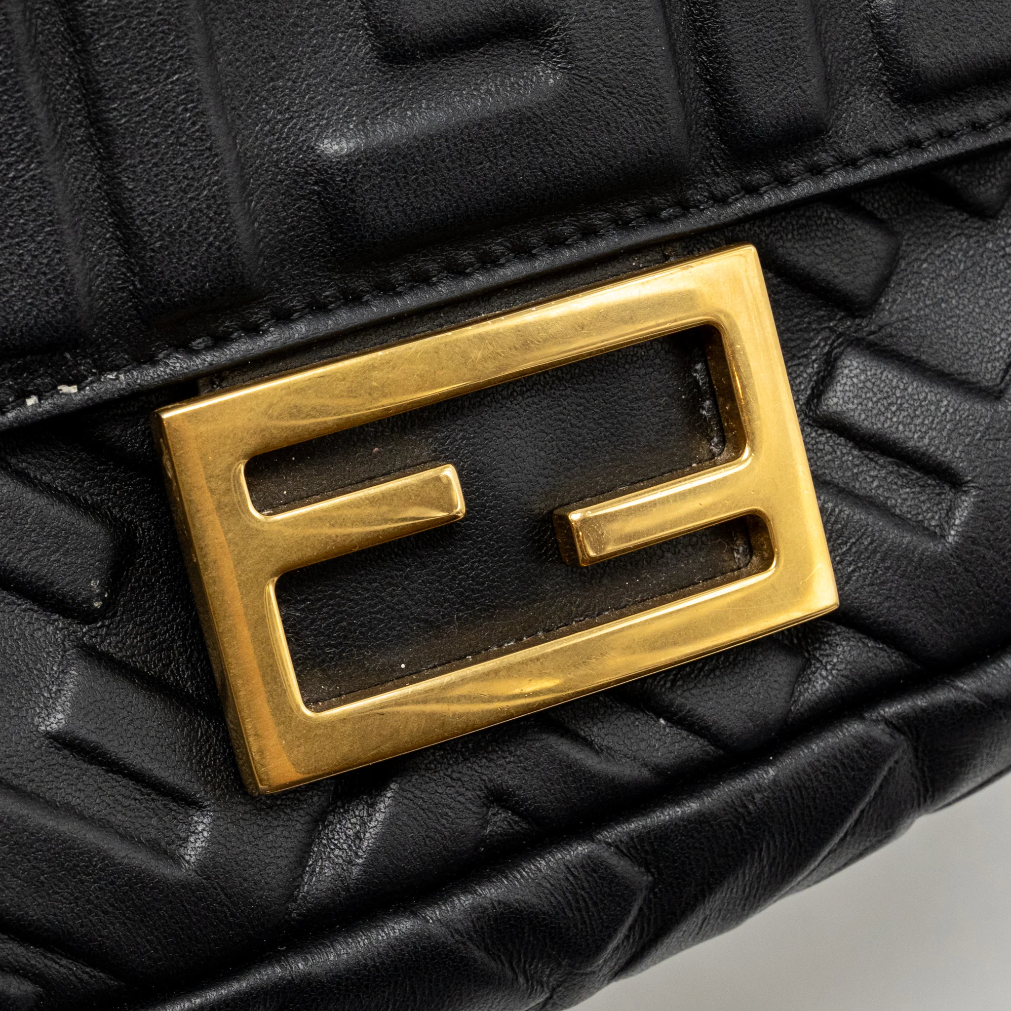 Fendi Mini Baguette Bag FF Motif Lambskin Black GHW - Image 13
