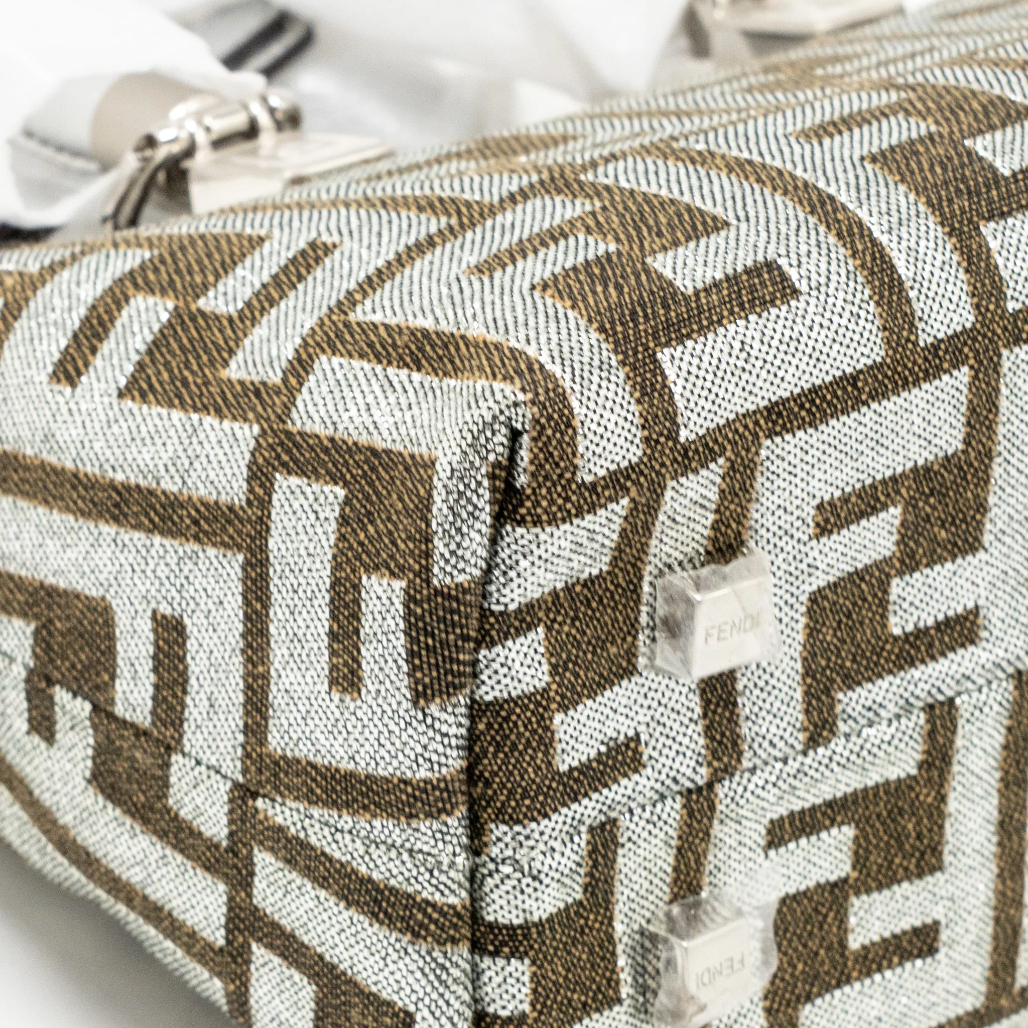 Fendi Mini By the Way with Handle Jacquard FF Canvas/Calfskin Silver/Brown SHW - Image 9