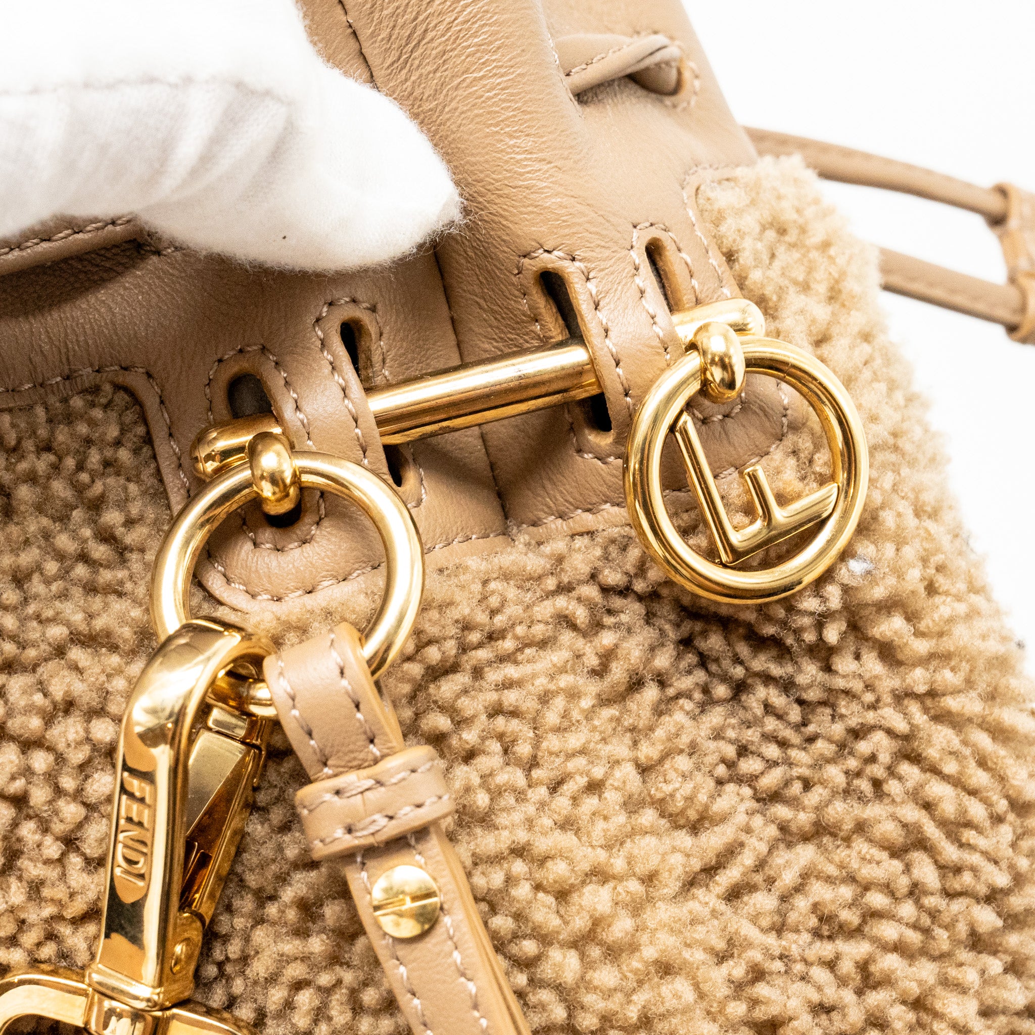 Fendi Mini Mon Tresor Bucket Bag Shearling/Leather Beige GHW - Image 14