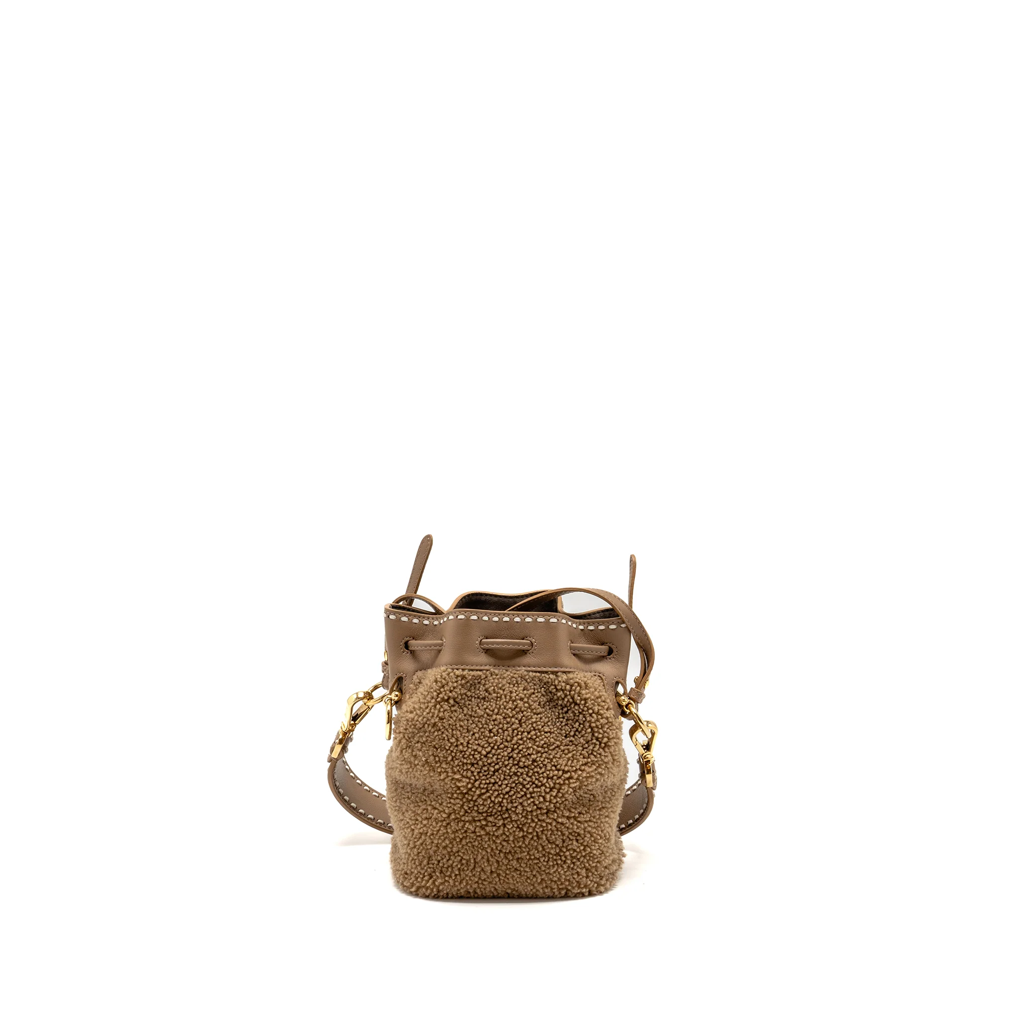 Fendi Mini Mon Tresor Bucket Bag Shearling/Leather Beige GHW - Image 2