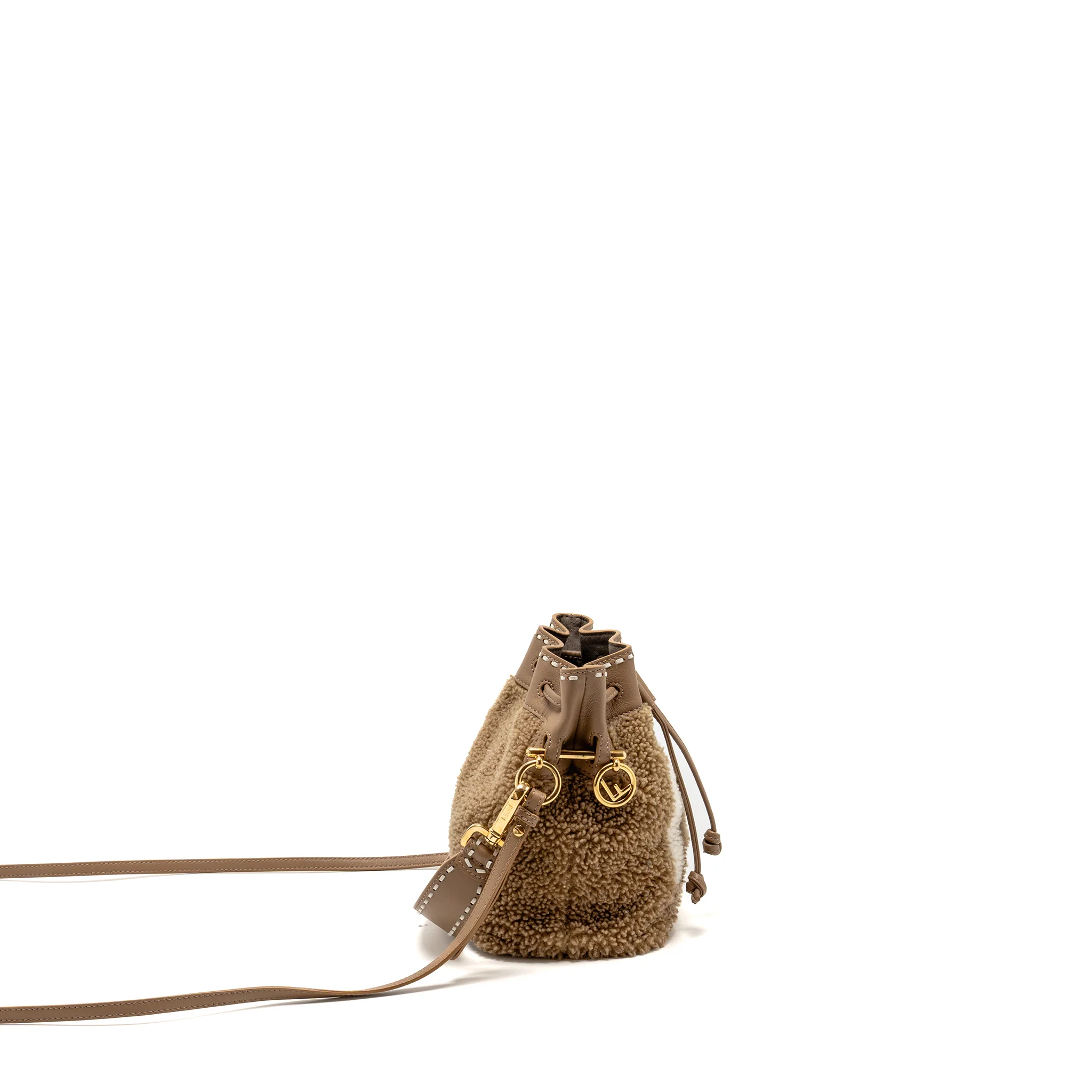 Fendi Mini Mon Tresor Bucket Bag Shearling/Leather Beige GHW - Image 3