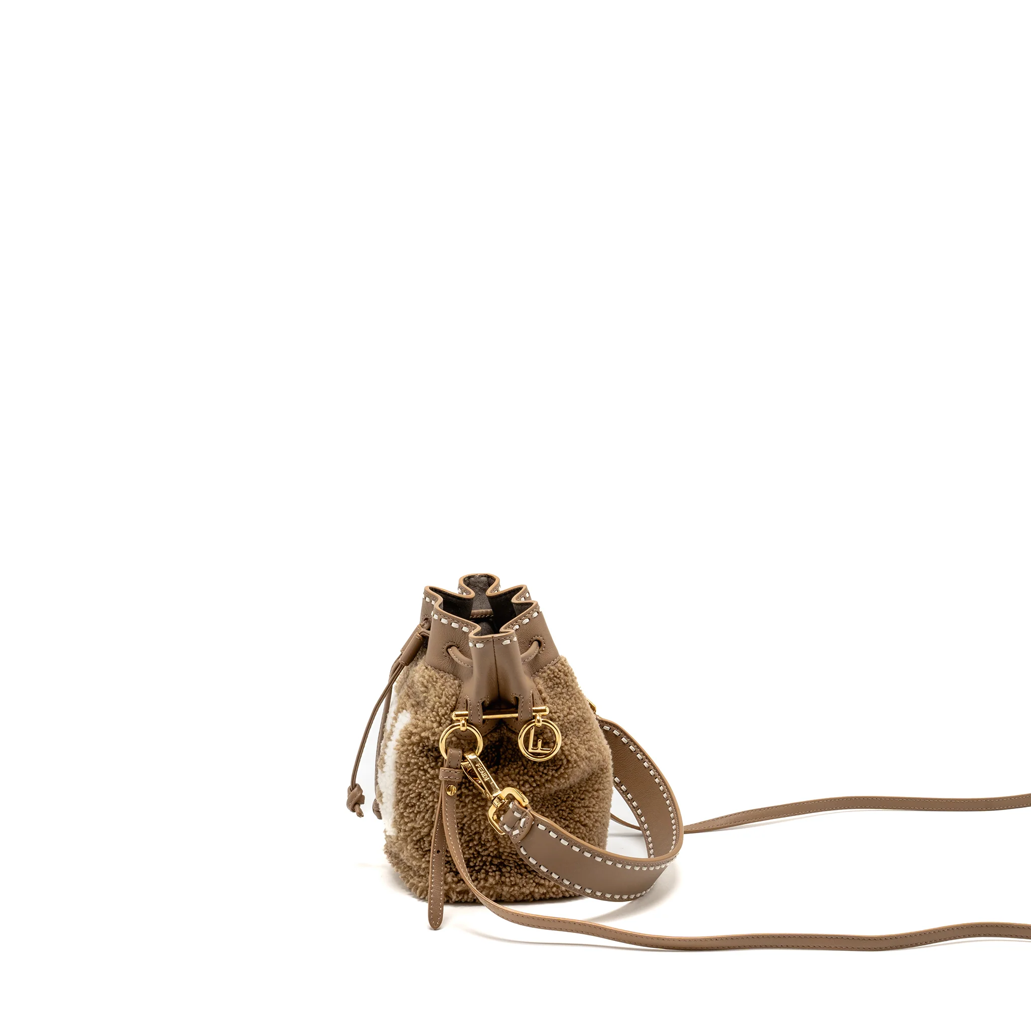 Fendi Mini Mon Tresor Bucket Bag Shearling/Leather Beige GHW - Image 4