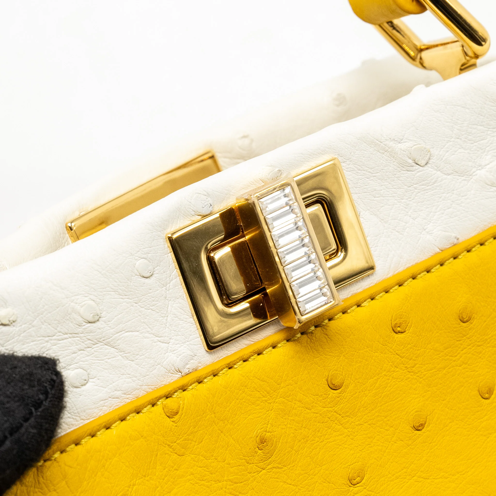 Fendi Mini Peekaboo Ostrich/Crystal Yellow/White GHW - Image 12