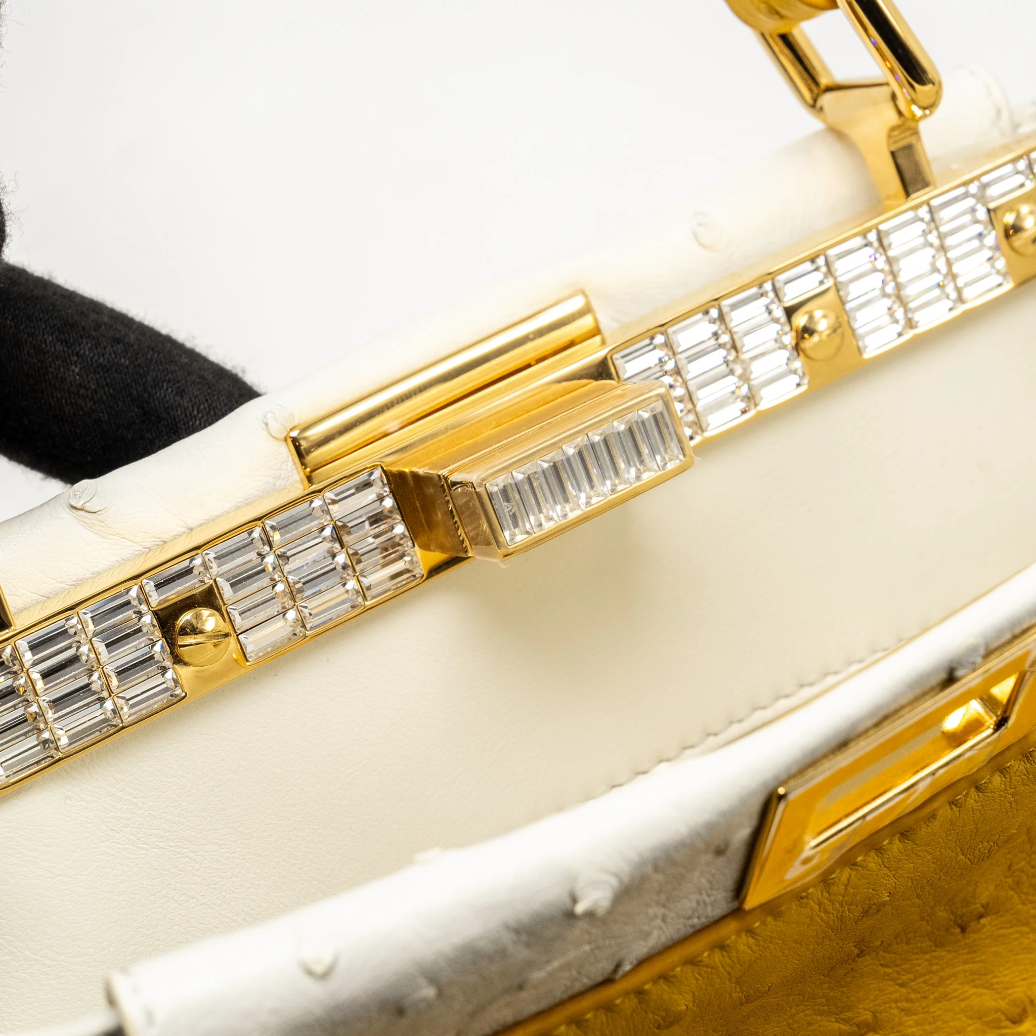 Fendi Mini Peekaboo Ostrich/Crystal Yellow/White GHW - Image 16