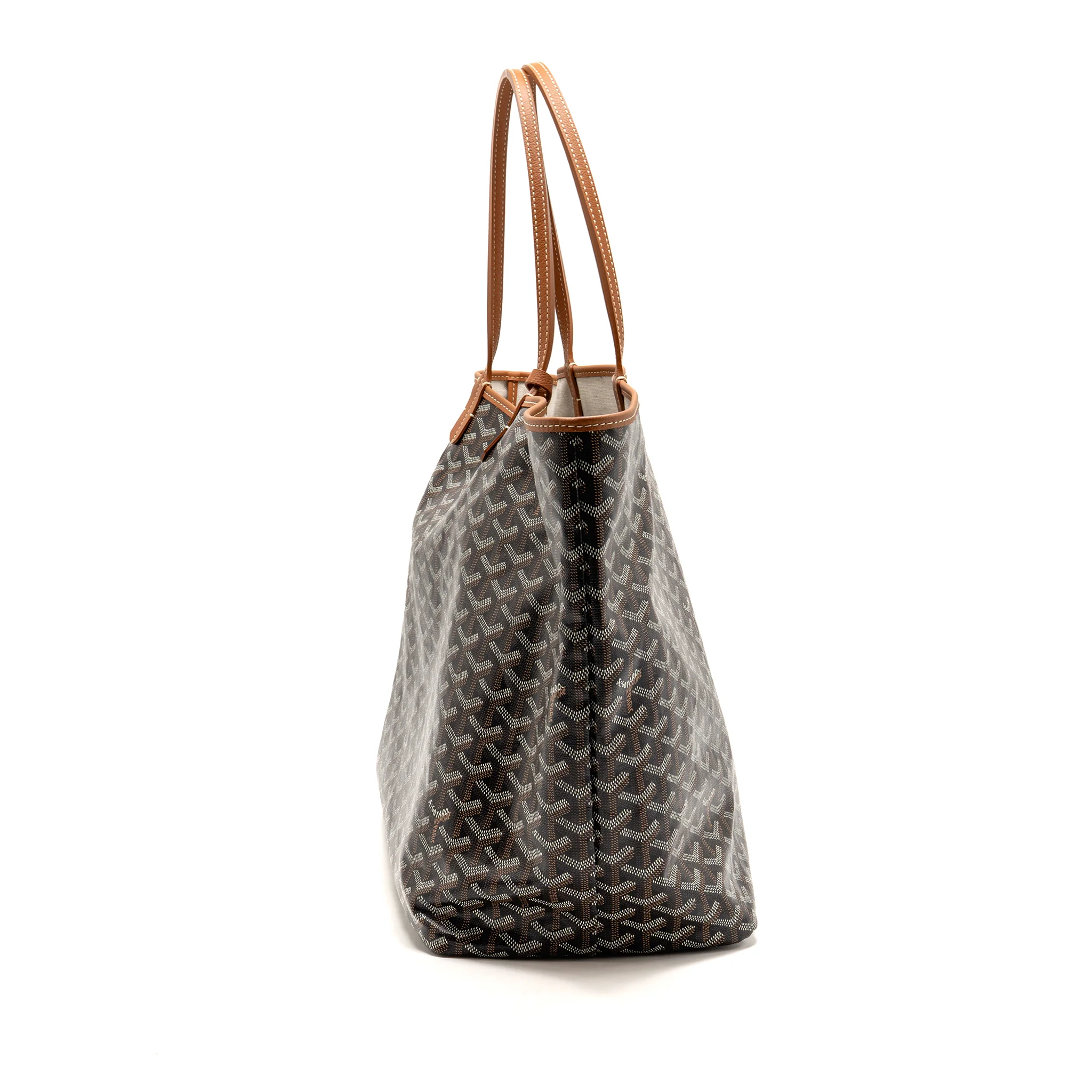 Goyard Saint Louis GM Tote Goyardine Canvas/Calfskin Black/Tan SHW - Image 3