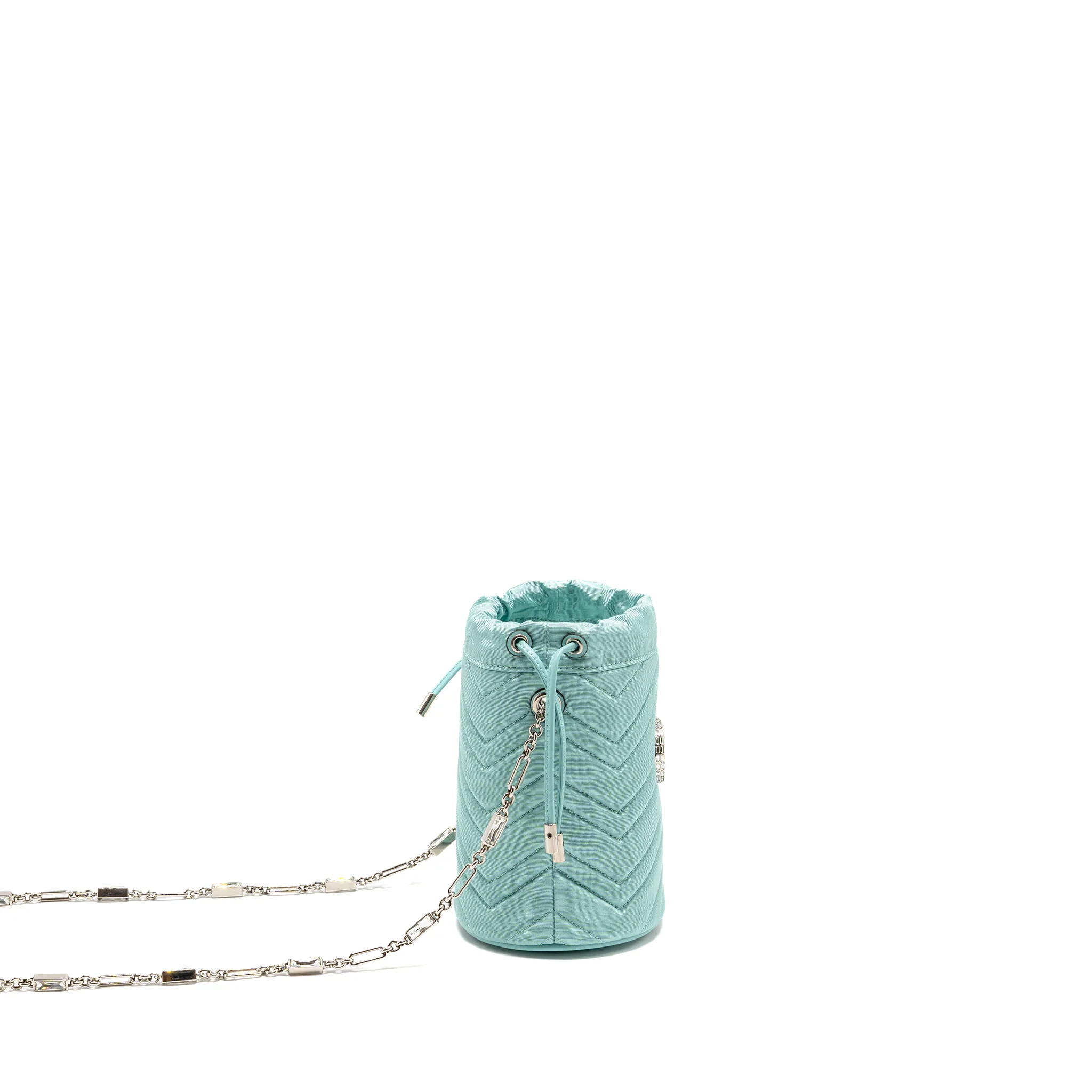 Gucci GG Marmont silk bucket crystal chain bag Fabric/ Crystal Light Blue SHW - Image 3