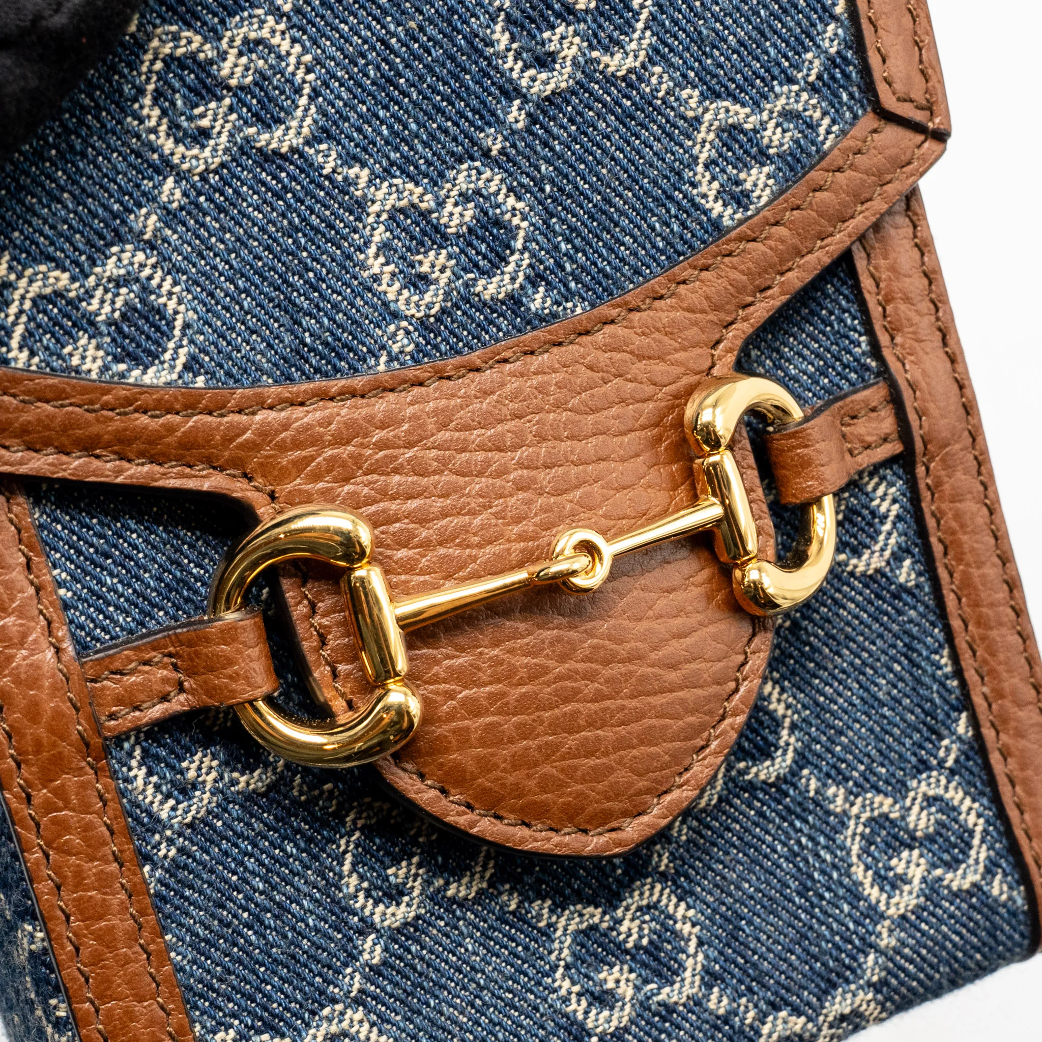 Gucci Horsebit 1955 Mini Bag Denim/Calfskin Blue/Brown GHW - Image 10