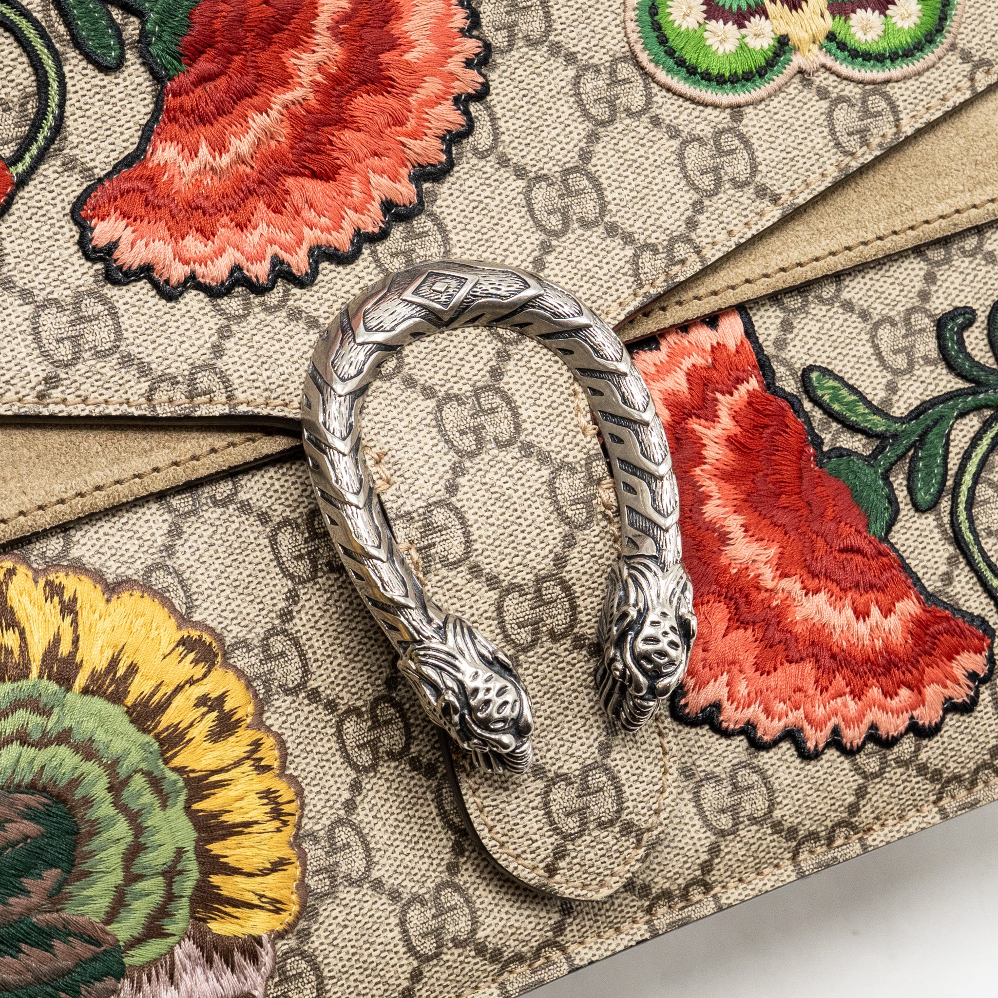 Gucci Medium Embroidered Dionysus Shoulder Bag GG Supreme Canvas/Leather Multicolour SHW - Image 12