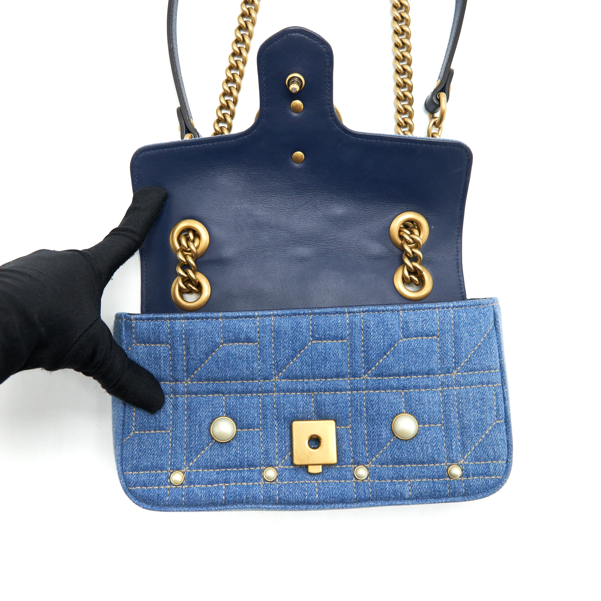 Gucci mini Marmont Bag Denim with pearl - Image 6
