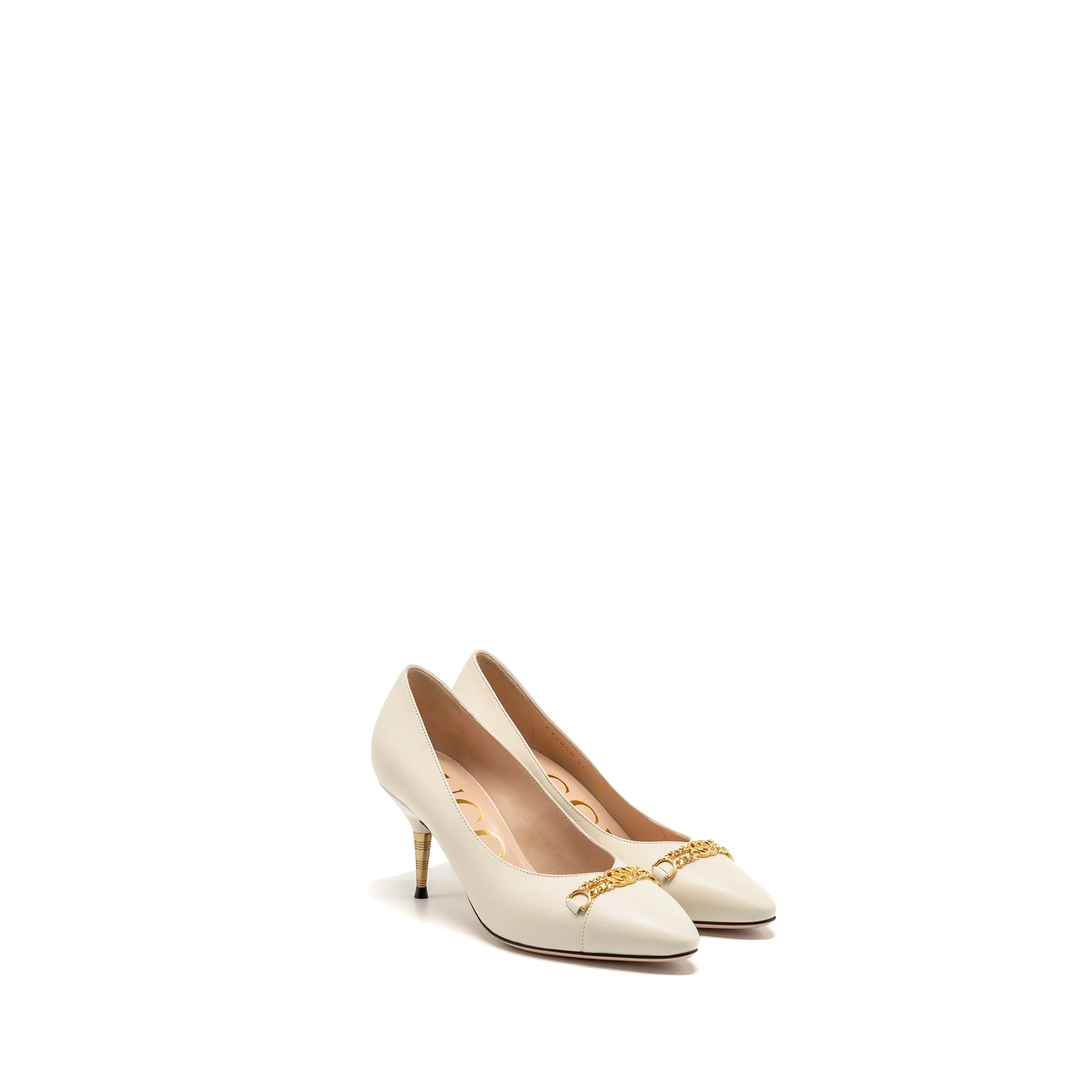 Gucci Size 35 Interlocking G Horsebit Detailed Pumps Leather White GHW