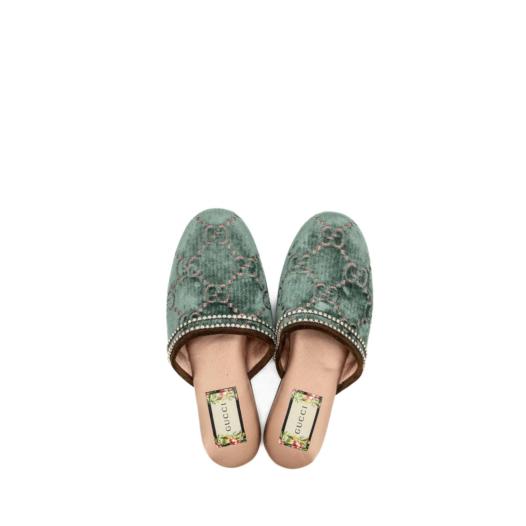 Gucci Size 36.5 Slippers with Crystal/ Velvet Green/Multicolour - Image 4