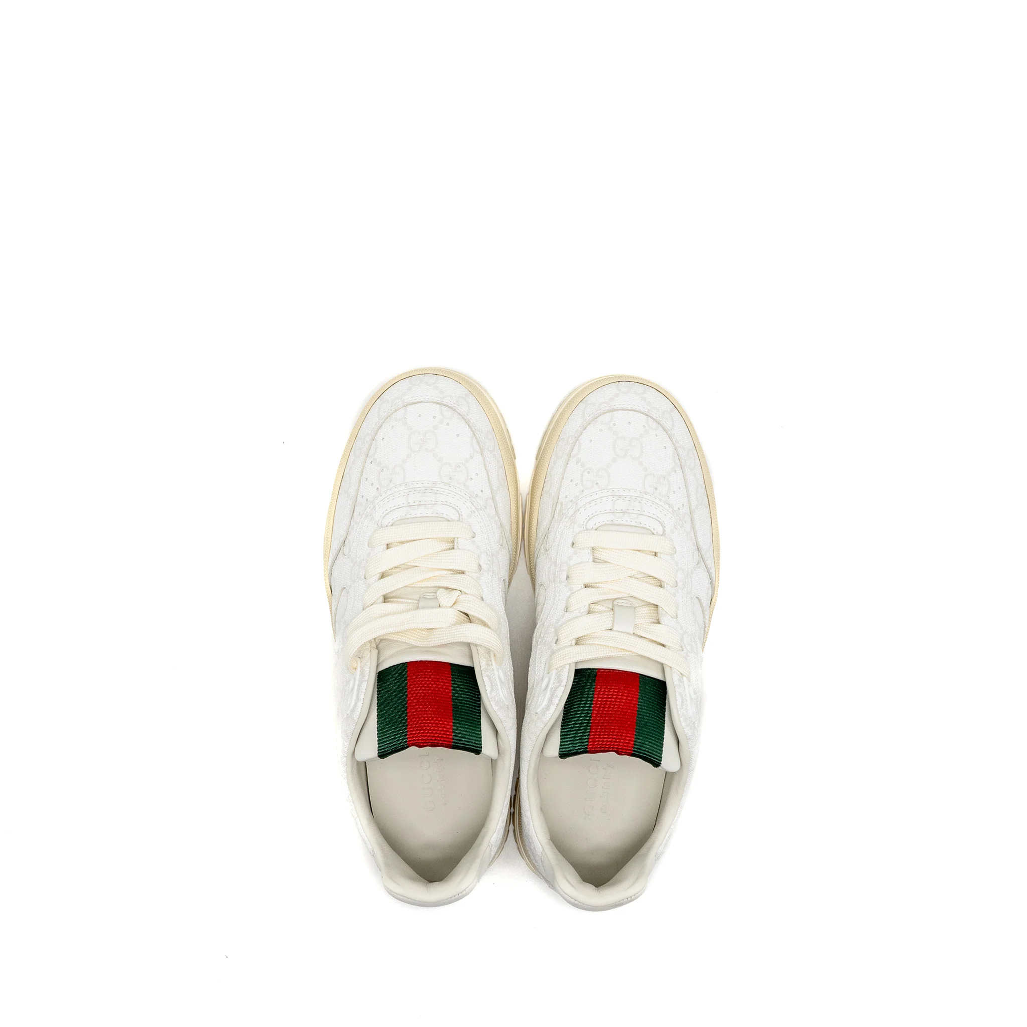 Gucci Size 37.5 Re-Web Trainer GG Supreme Canvas/Leather Beige/White - Image 4