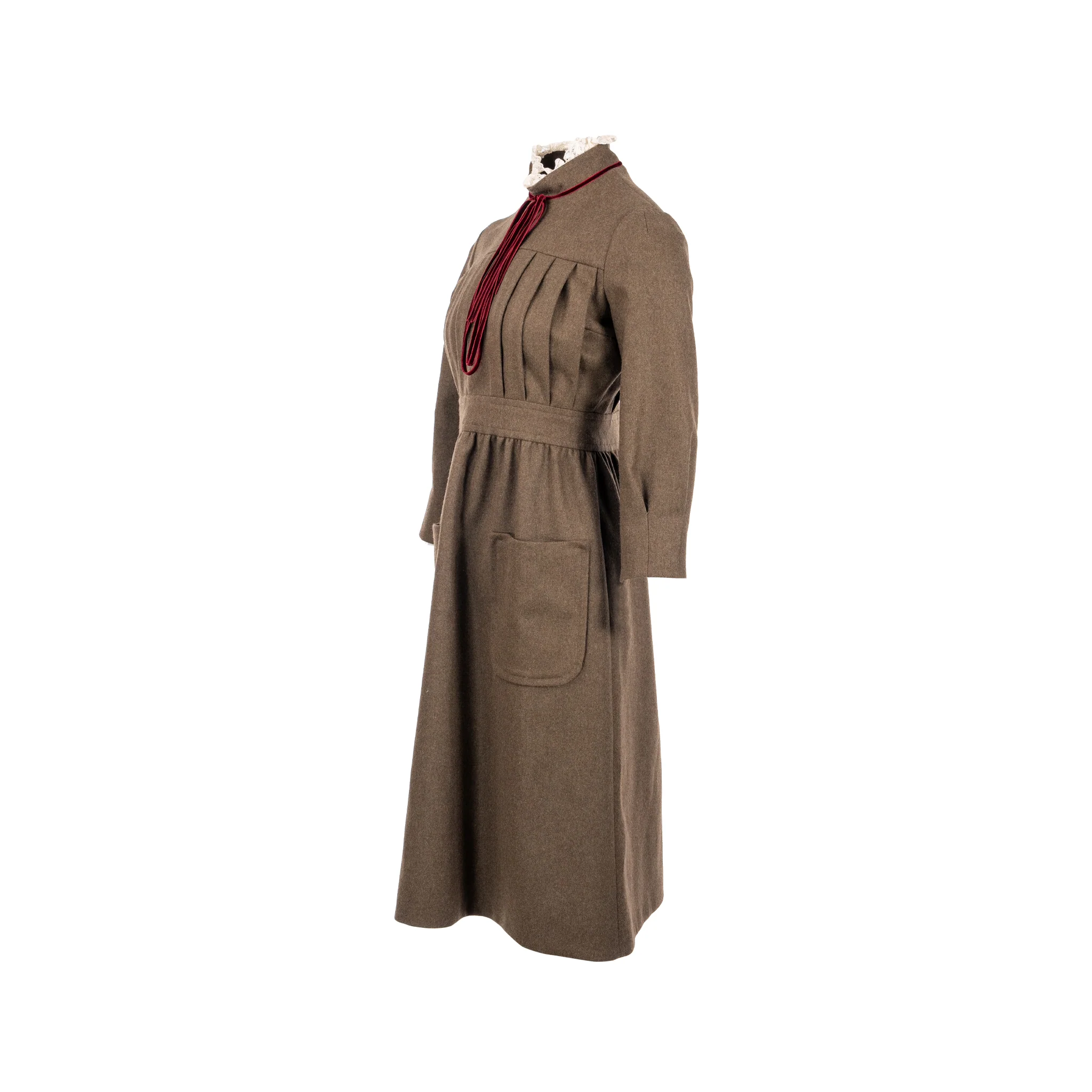 Gucci Size 38 Lace Collar Dress Wool Brown - Image 2