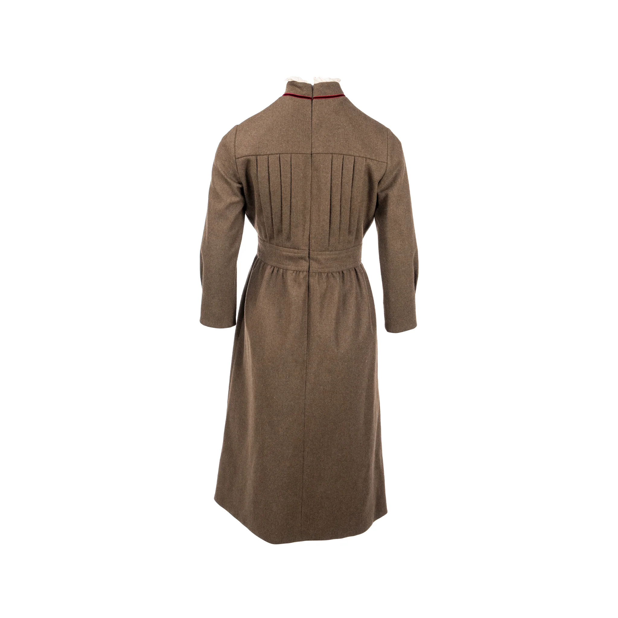 Gucci Size 38 Lace Collar Dress Wool Brown - Image 3