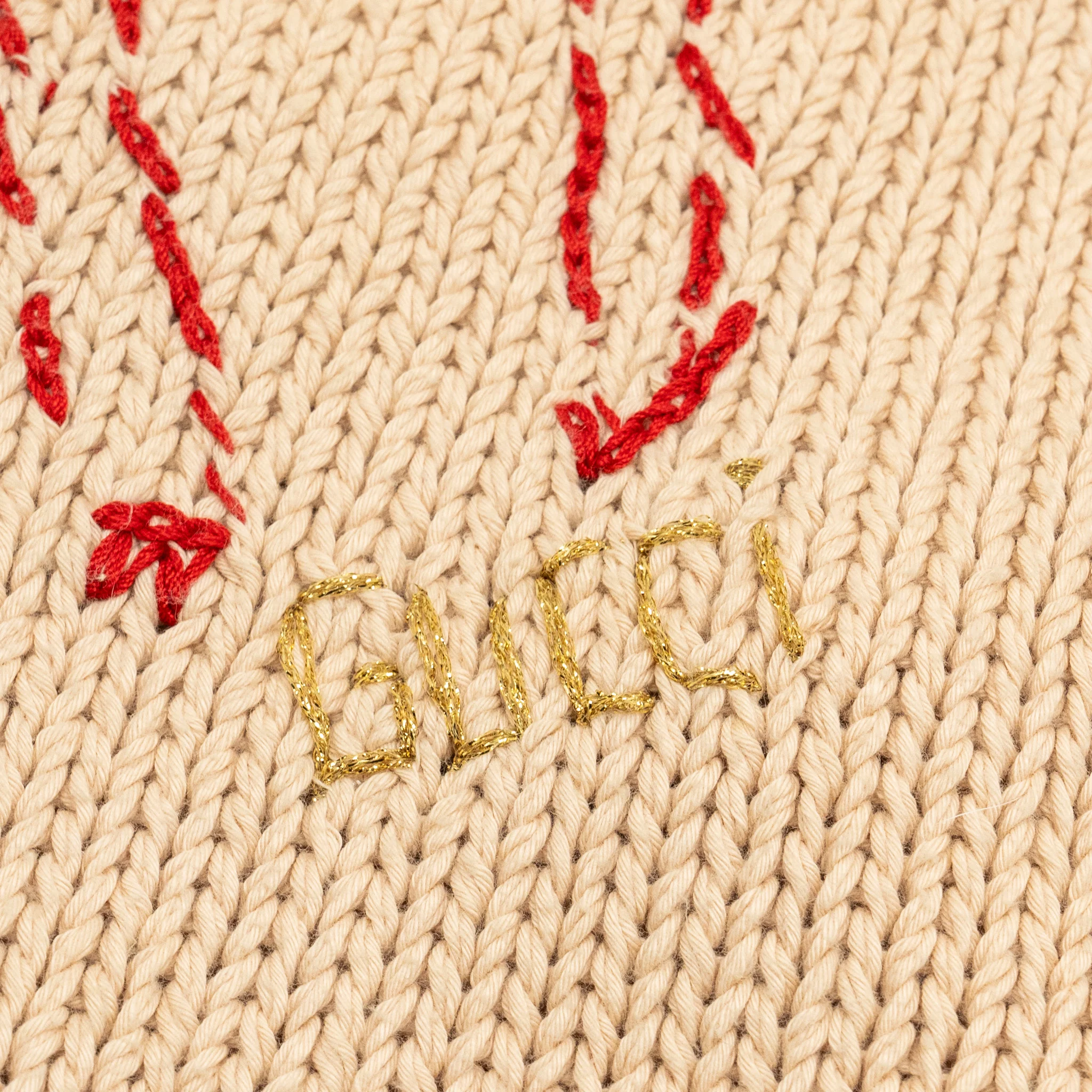 Gucci Size M Animal Magnetism Intarsia Knit Ribbed Cotton Sweater Beige - Image 5
