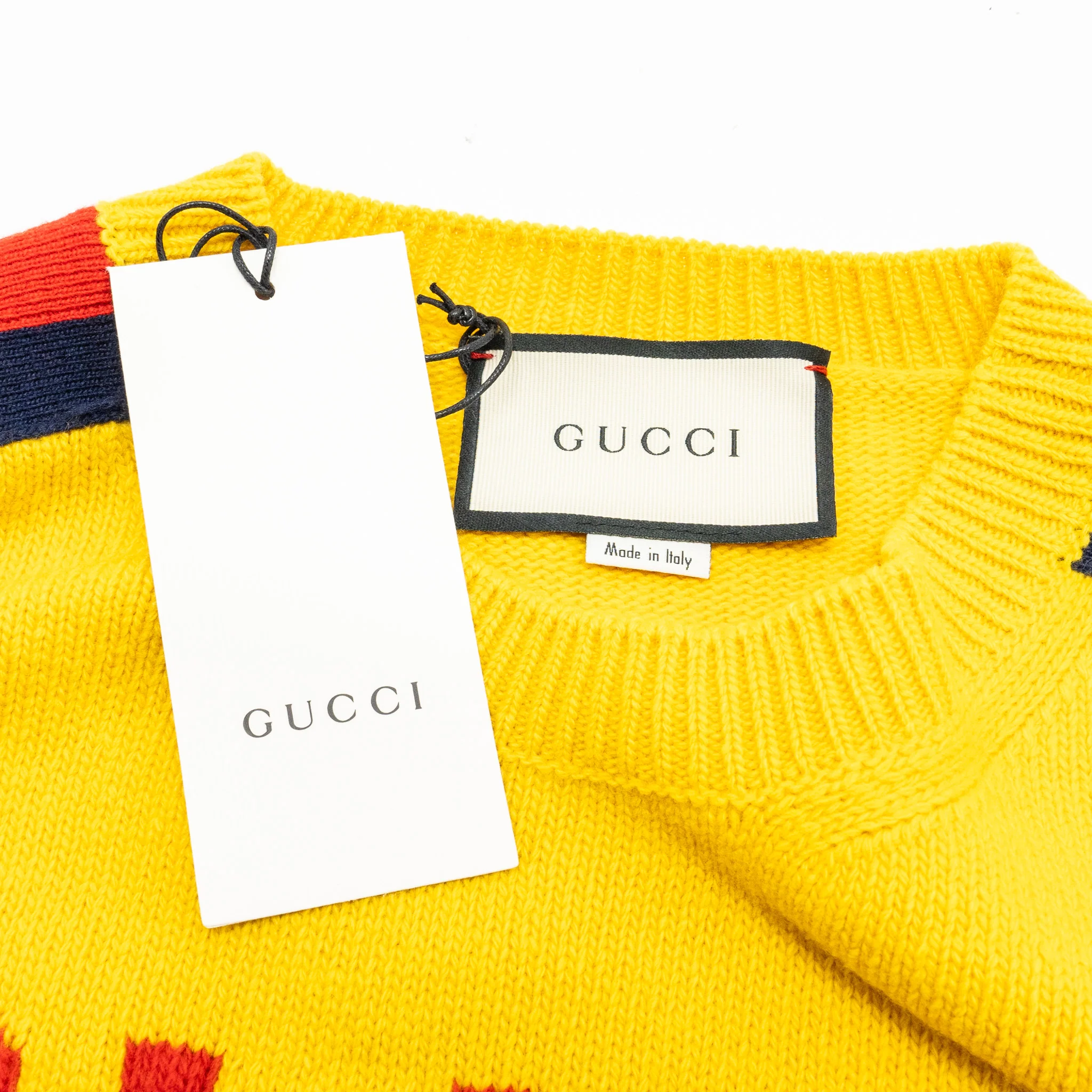 Gucci Size S Blind for Love and Wolf Sweater Wool Yellow/Multicolour - Image 7