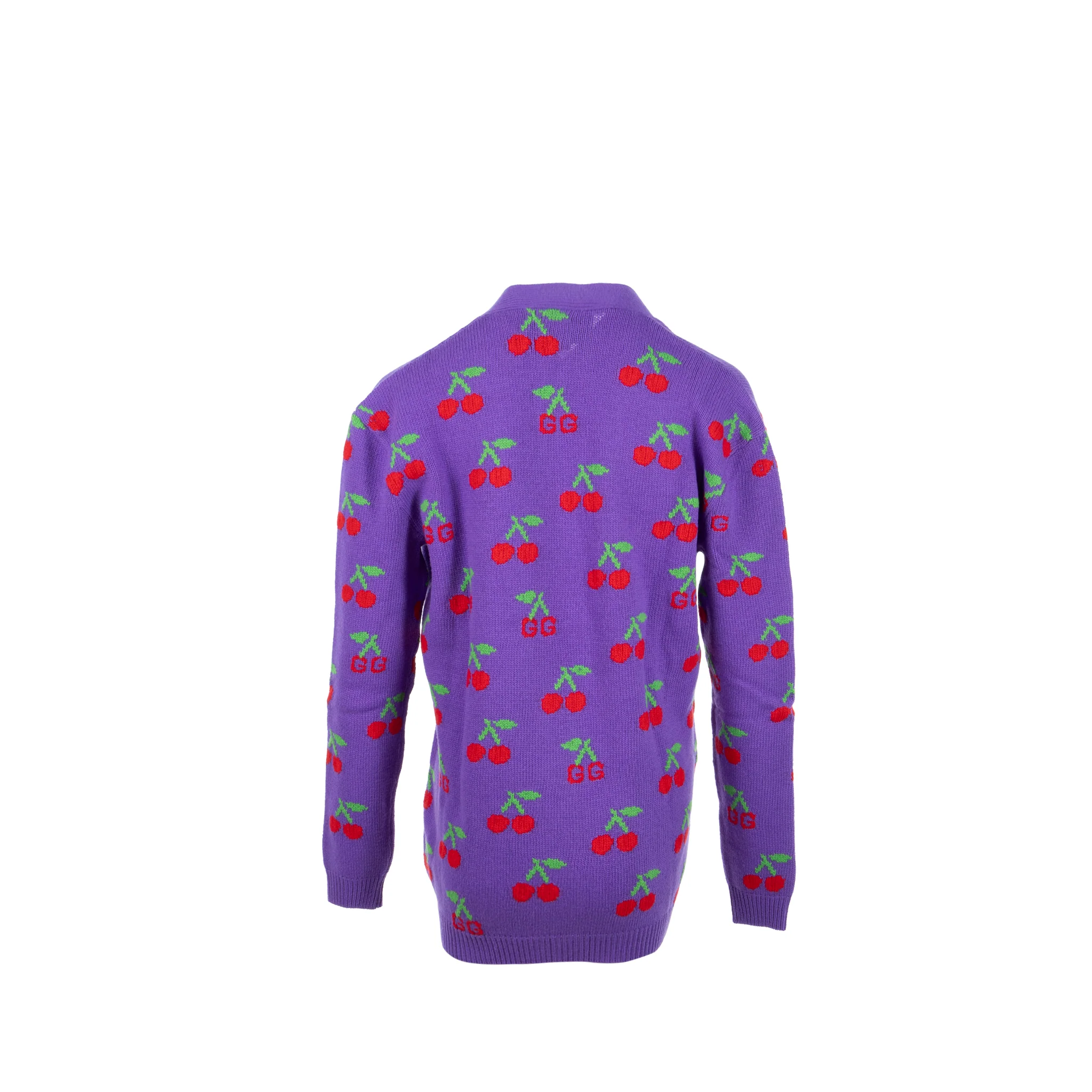 Gucci Size S GG Cherry Intarsia Knit Cardigan Wool Purple - Image 3