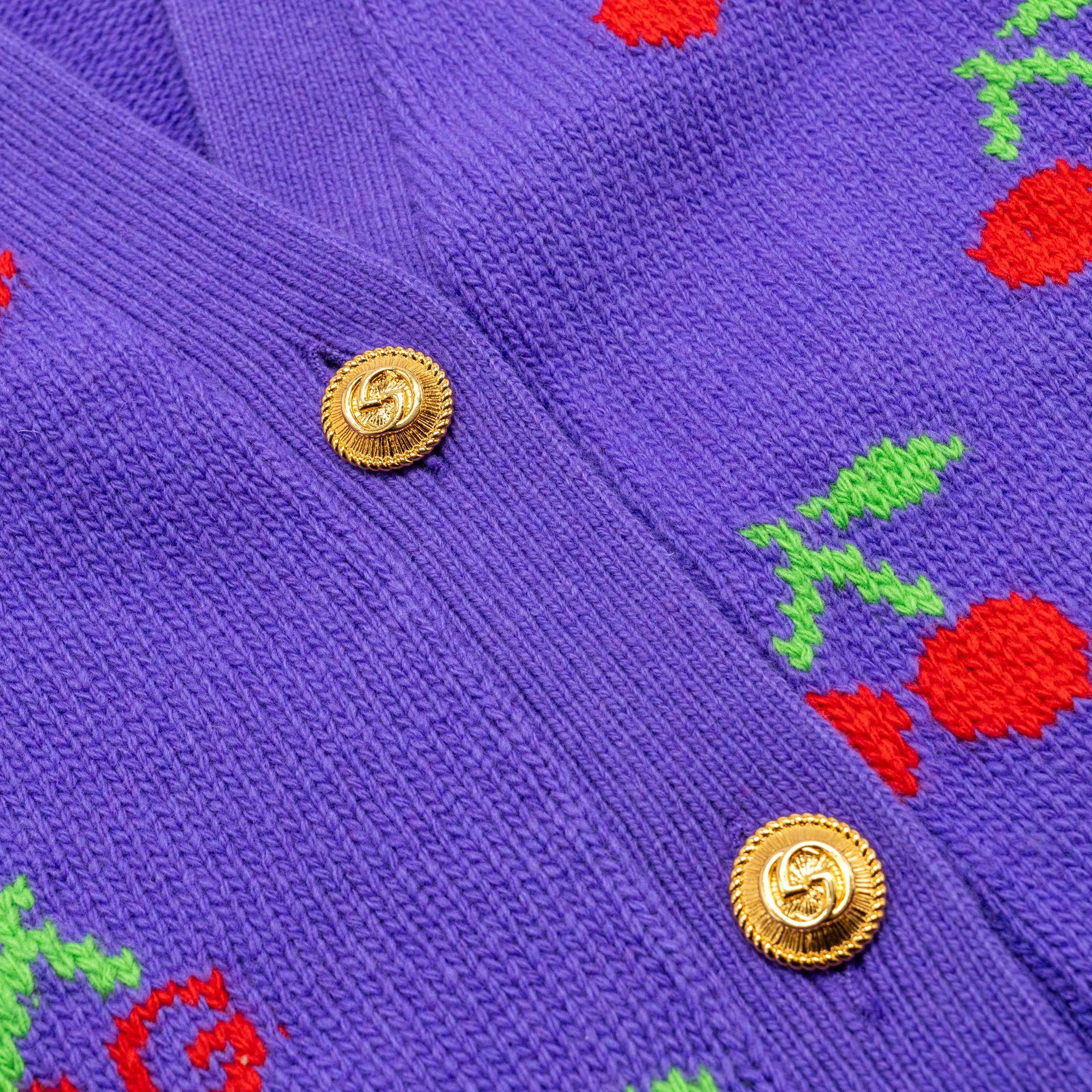 Gucci Size S GG Cherry Intarsia Knit Cardigan Wool Purple - Image 4