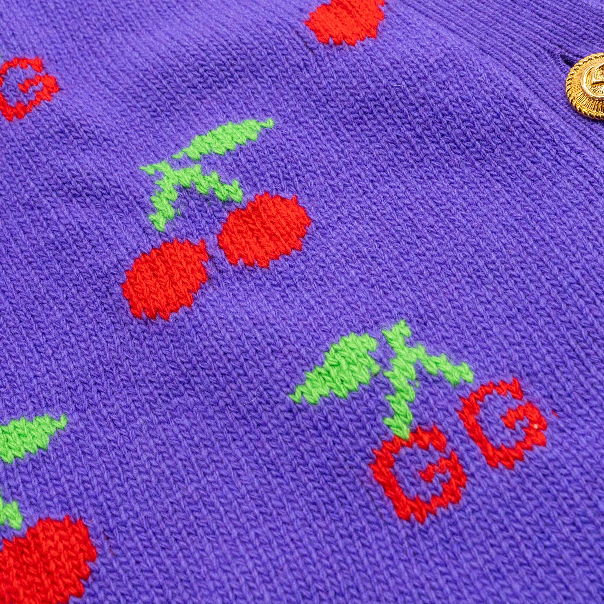 Gucci Size S GG Cherry Intarsia Knit Cardigan Wool Purple - Image 5