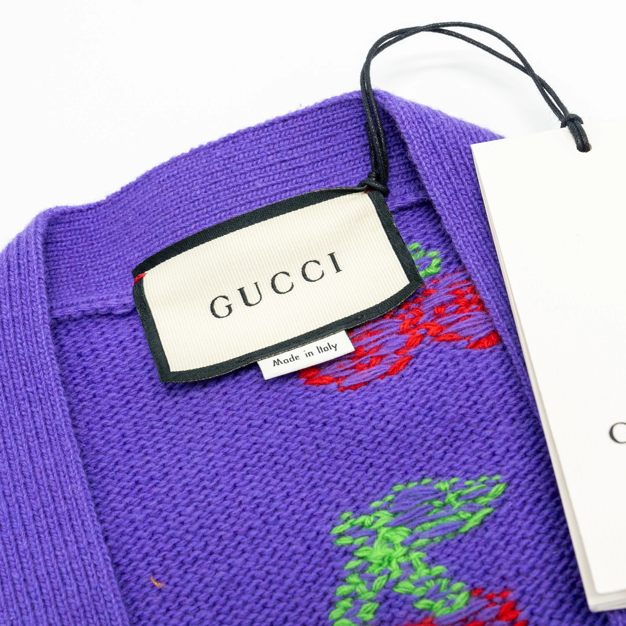 Gucci Size S GG Cherry Intarsia Knit Cardigan Wool Purple - Image 6