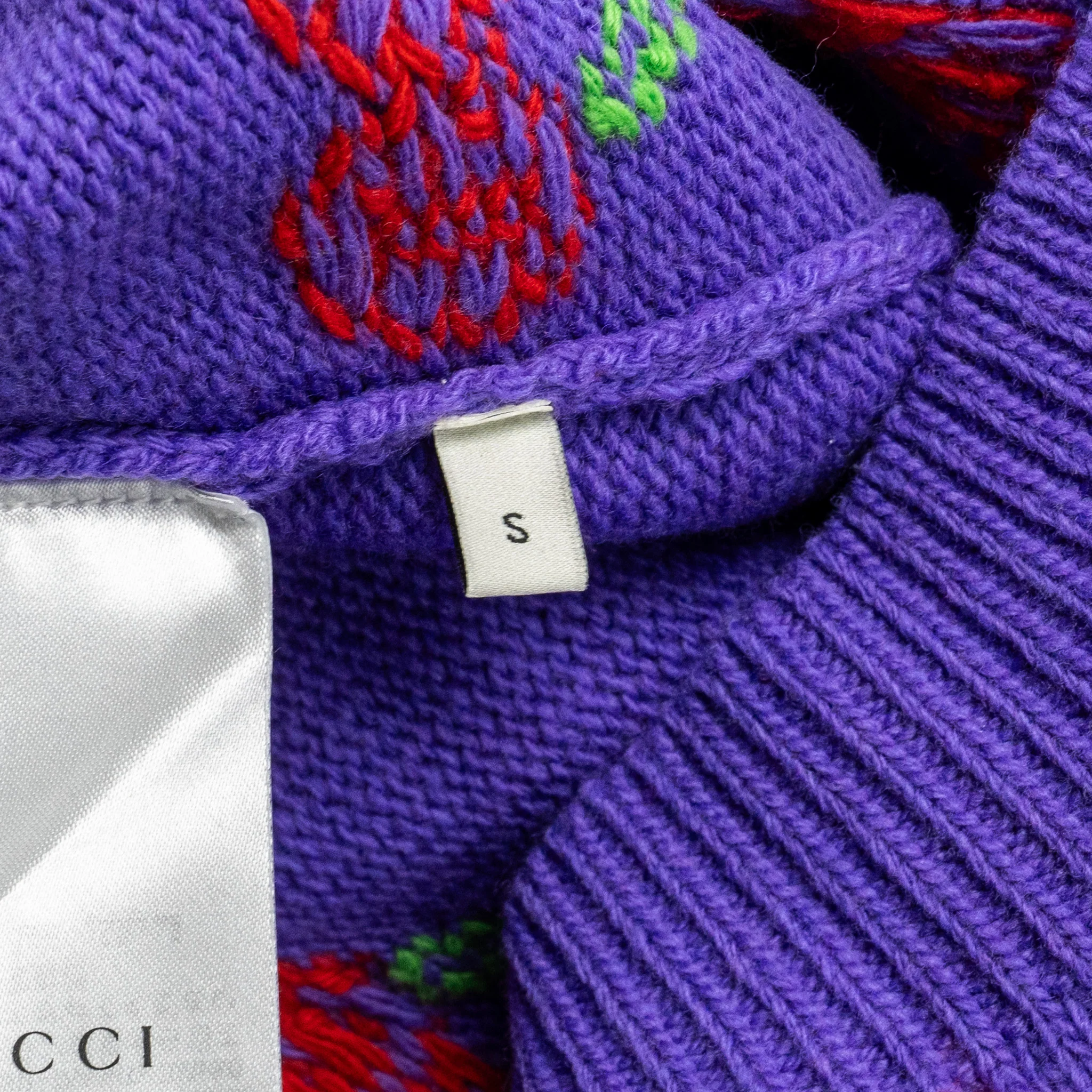 Gucci Size S GG Cherry Intarsia Knit Cardigan Wool Purple - Image 9
