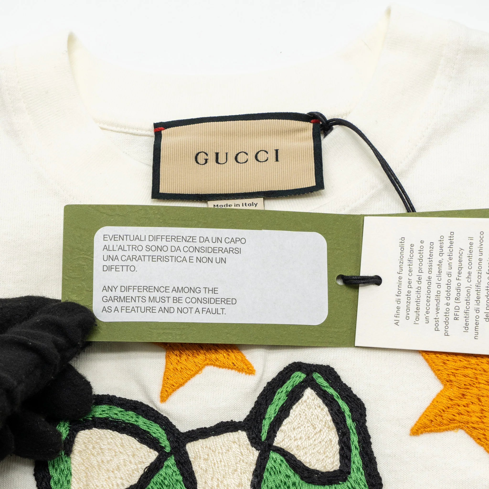 Gucci Size XS GG Logo/Cat/Star Embroidered T-shirt Cotton White/Multicolour - Image 6