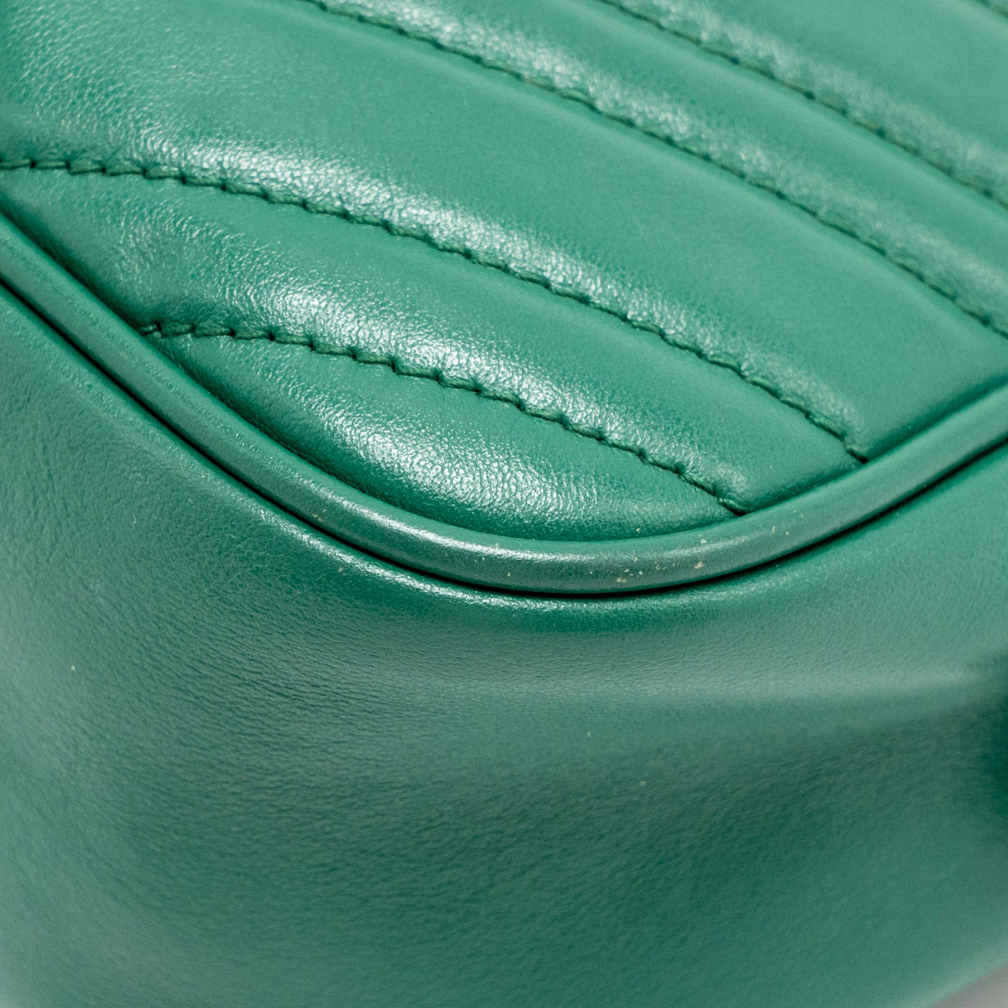 GUCCI Small GG Marmont Crossbody Camera Bag Calfskin Green GHW - Image 8