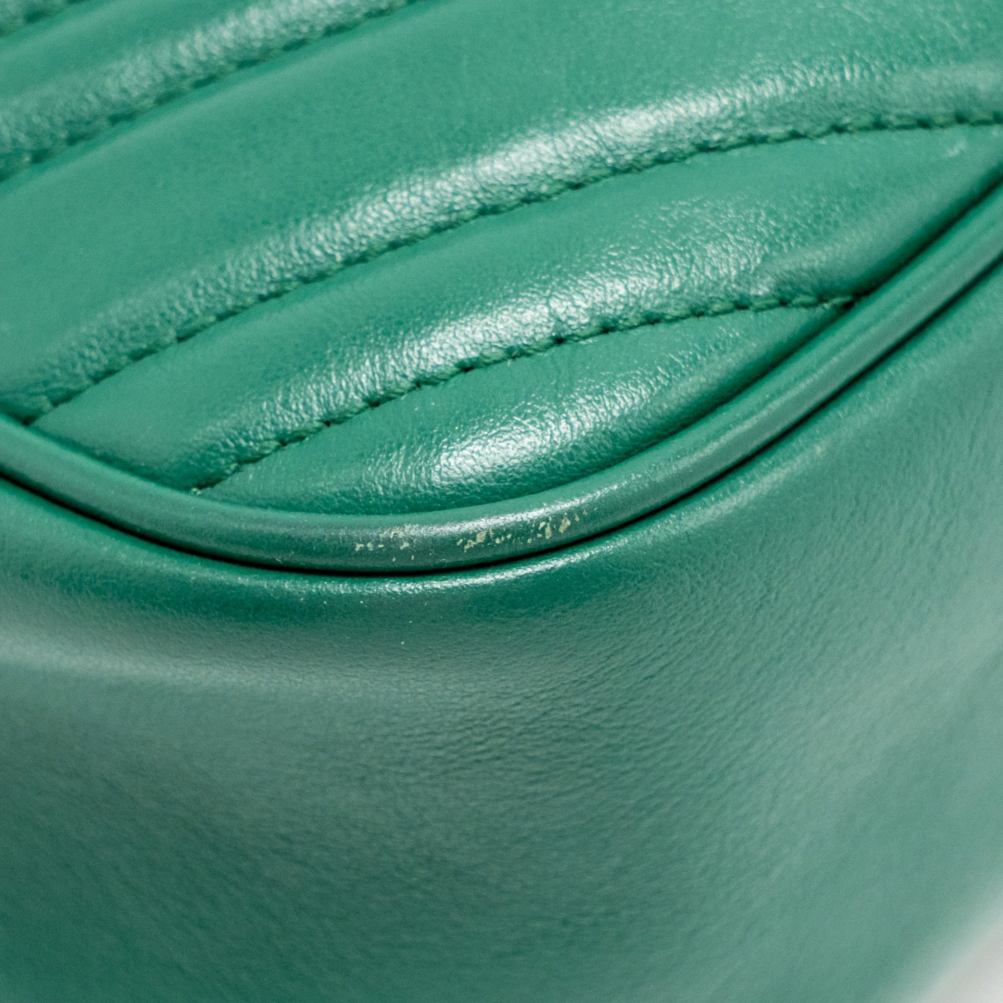 GUCCI Small GG Marmont Crossbody Camera Bag Calfskin Green GHW - Image 9