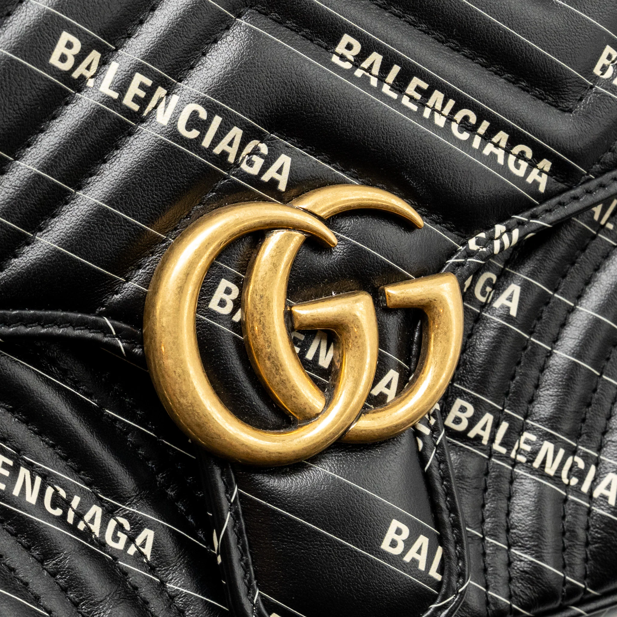 Gucci x Balenciaga The Hacker Project Small GG Marmont Bag Chevron Leather Black/White GHW - Image 11