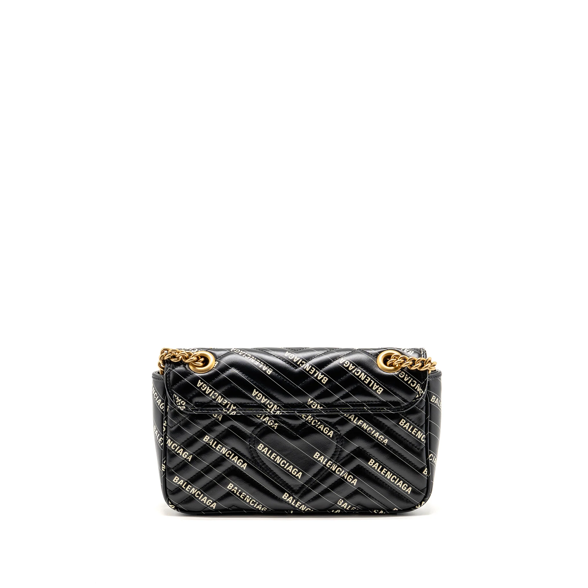 Gucci x Balenciaga The Hacker Project Small GG Marmont Bag Chevron Leather Black/White GHW - Image 2