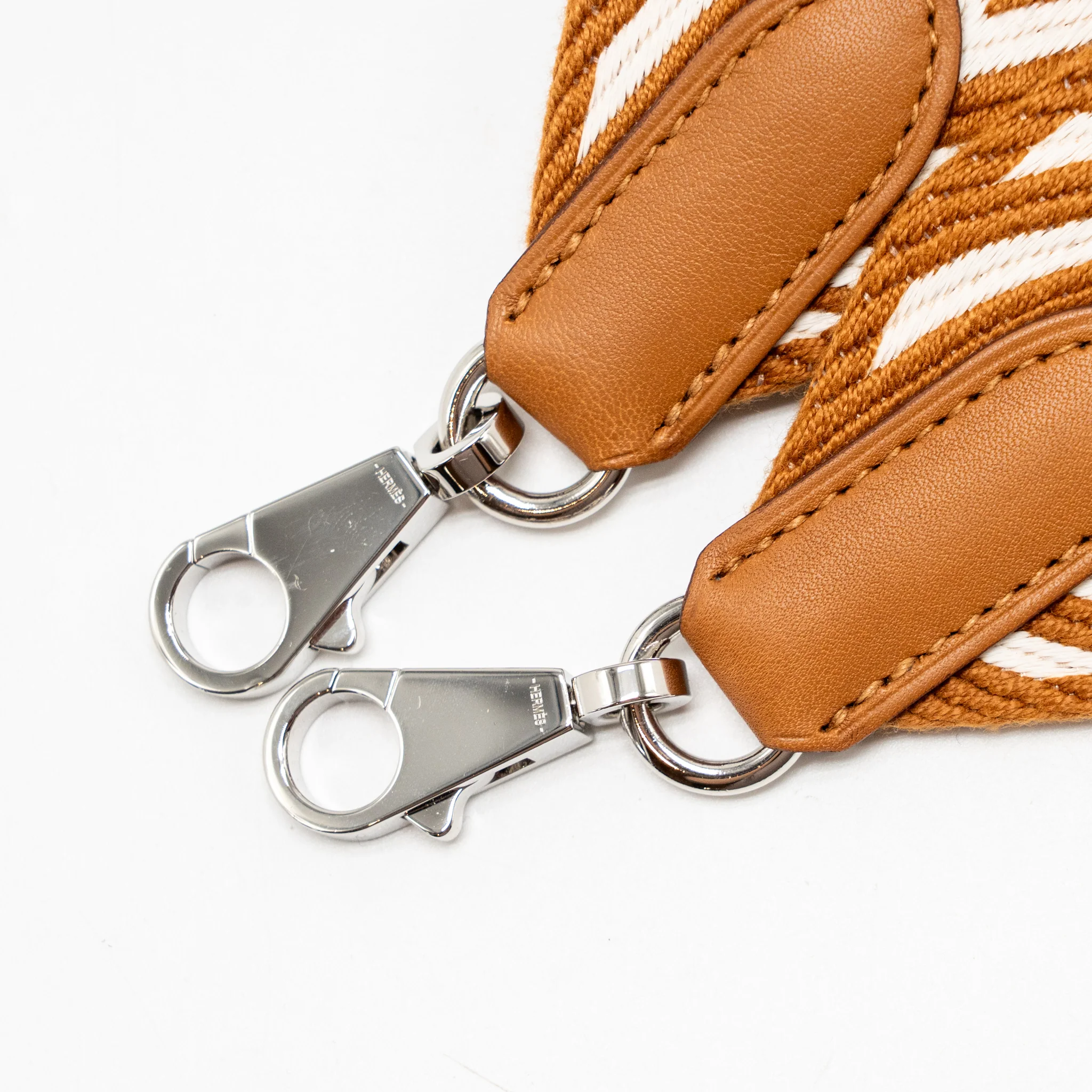 Hermes 90cm Sangle Zigzag Shoulder Strap 50mm Width Canvas/Swift Gold/ Blanc SHW Stamp D - Image 5