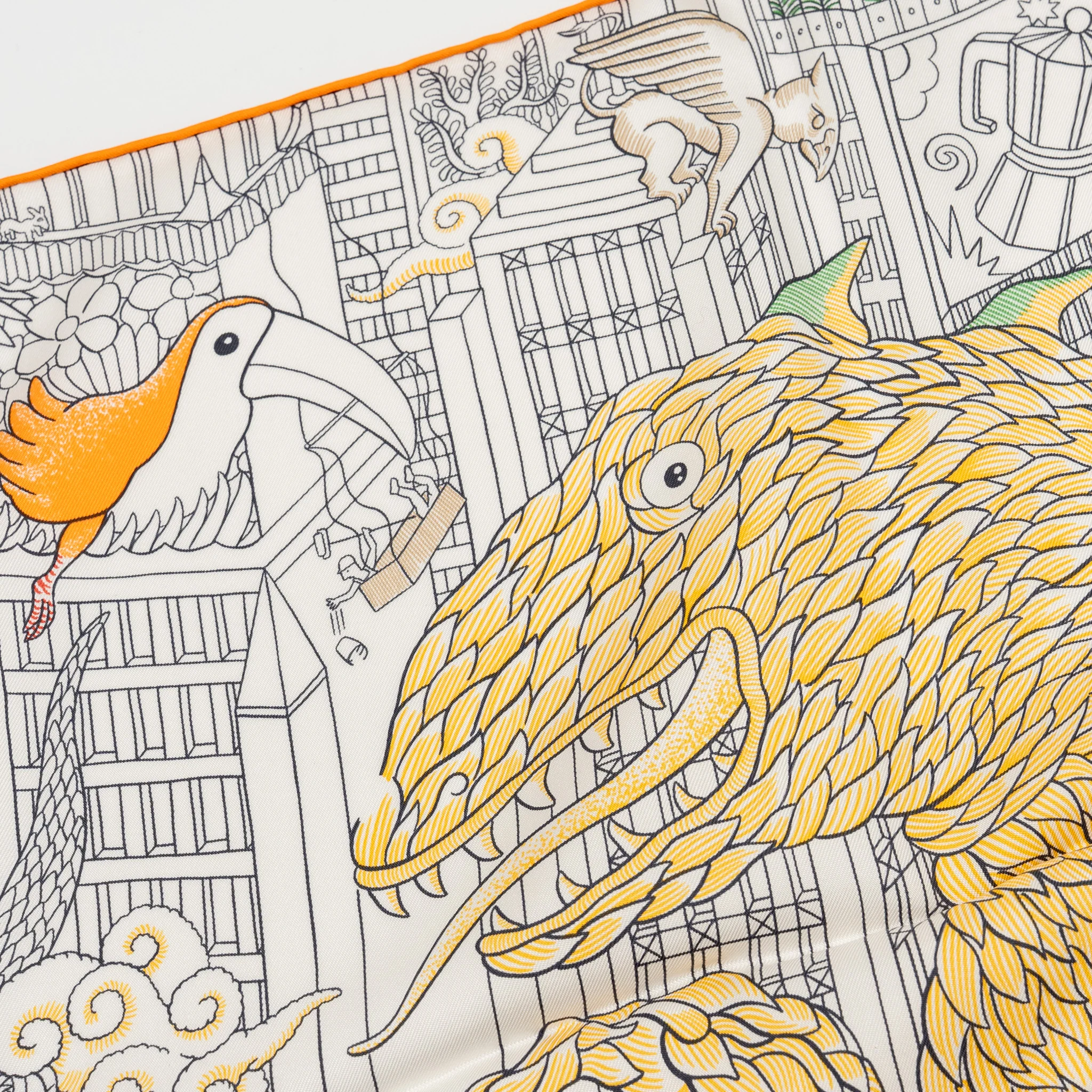 Hermes 90cm Silk Scarf Animapolis White / Multicolour - Image 4