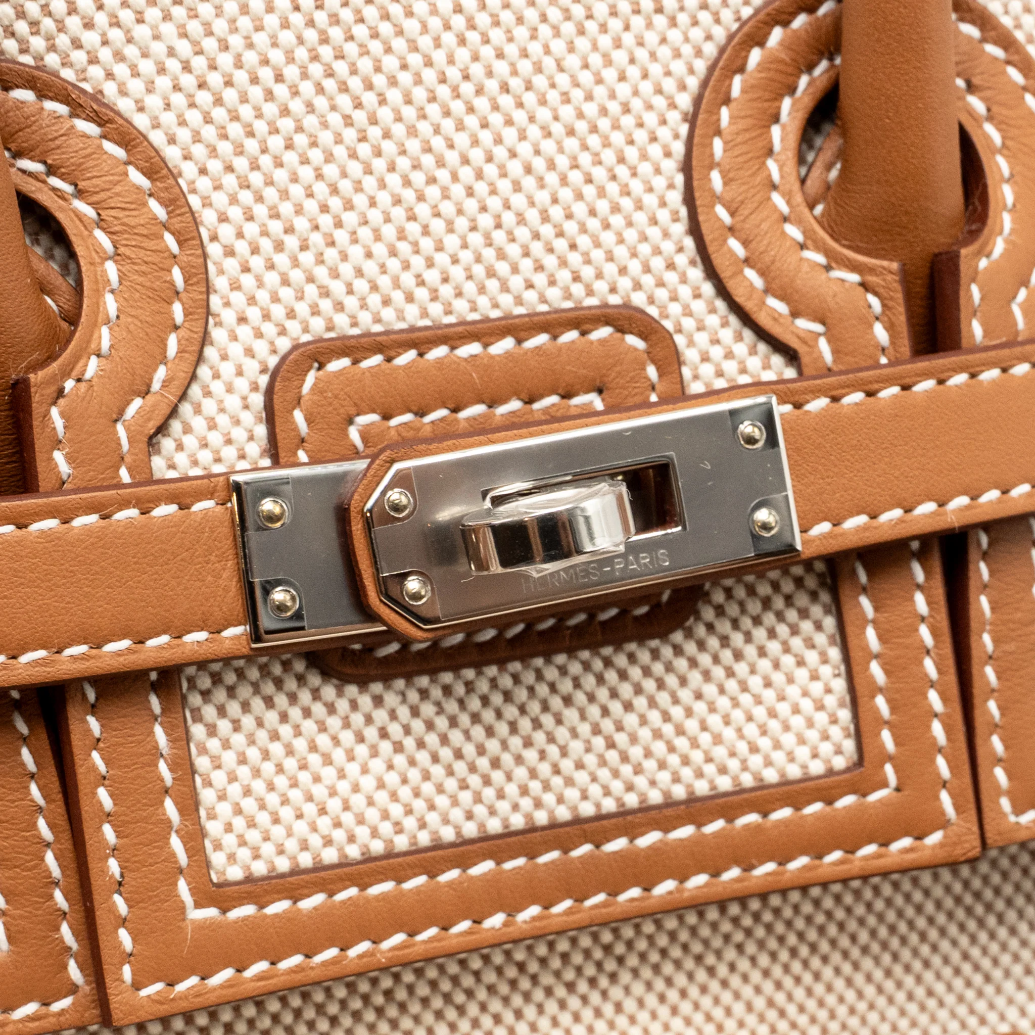 Hermes Birkin 25 Cargo Toile H/Swift Ecru-Beige/Gold SHW Stamp K - Image 14