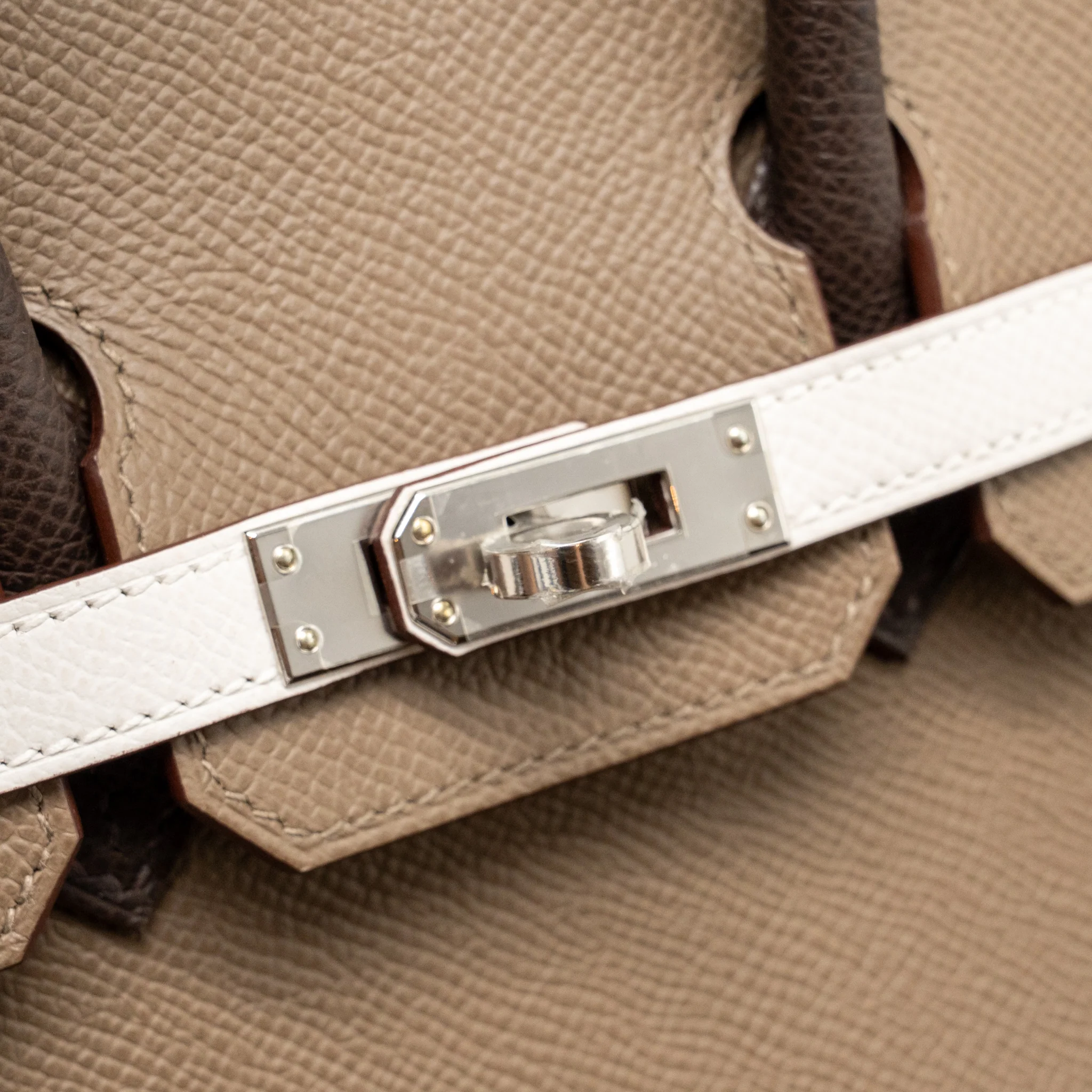Hermes birkin 25 Epsom etoupe / gris pale / ebene SHW stamp B - Image 14