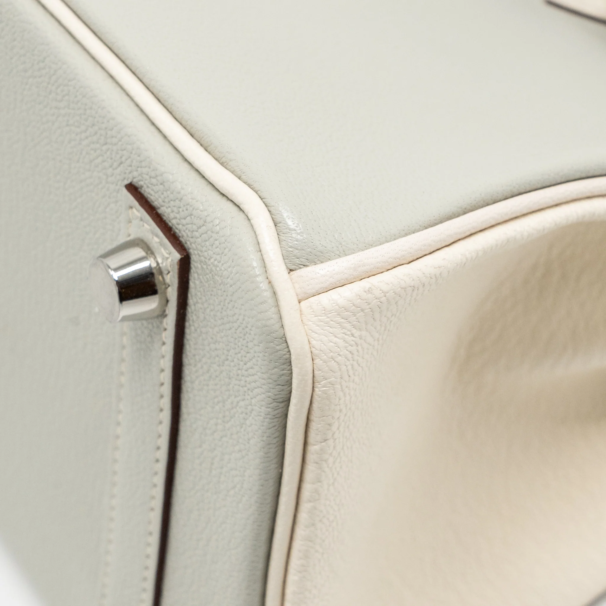 Hermes Birkin 25 Special Order Chèvre Mysore Gris Perle/Craie Brushed SHW Stamp U - Image 10