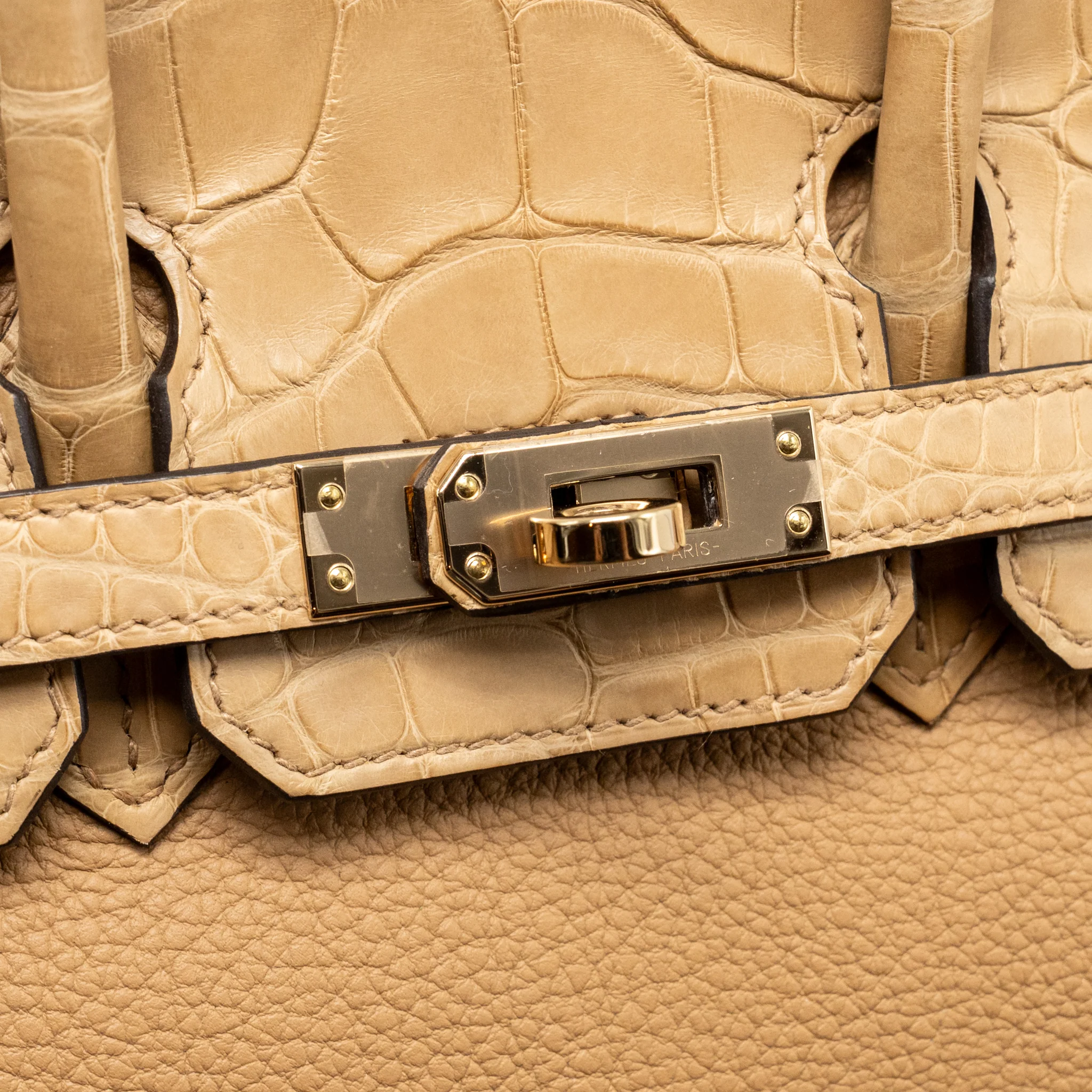 Hermes Birkin 25 Touch Togo/Alligator Mississippiensis Mat Chai LGHW Stamp U - Image 14