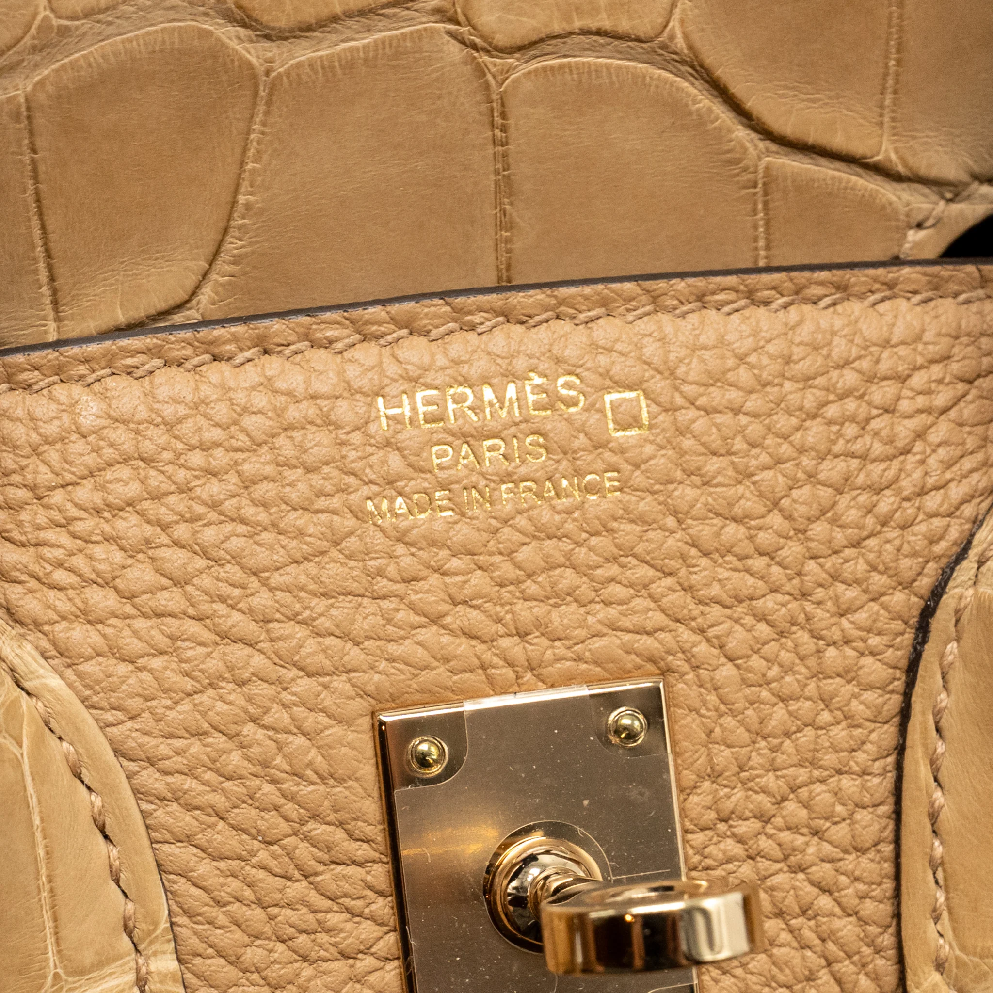 Hermes Birkin 25 Touch Togo/Alligator Mississippiensis Mat Chai LGHW Stamp U - Image 15