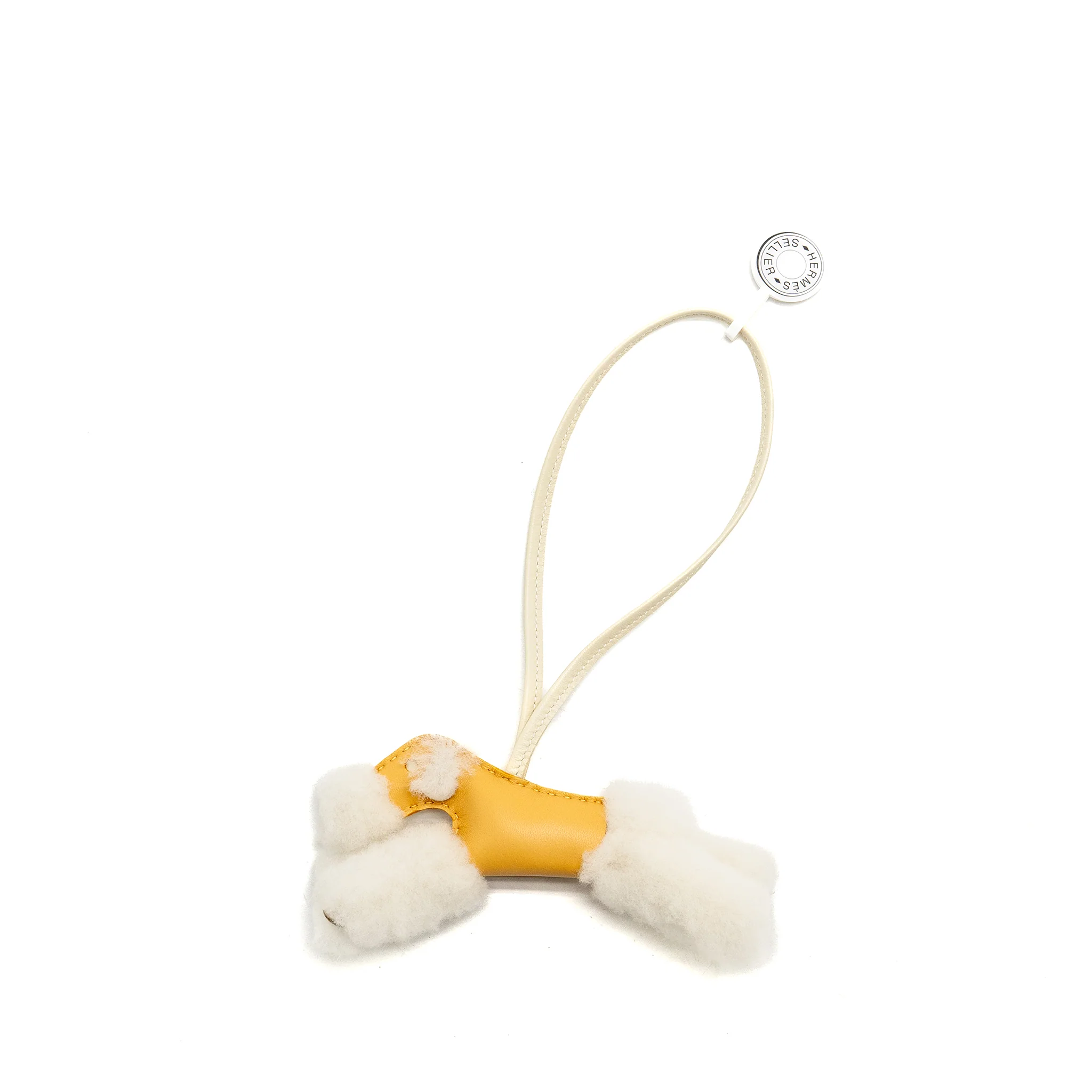 Hermes Budy SHEARING Bag Charm Ecru/Paille/Craie Stamp K