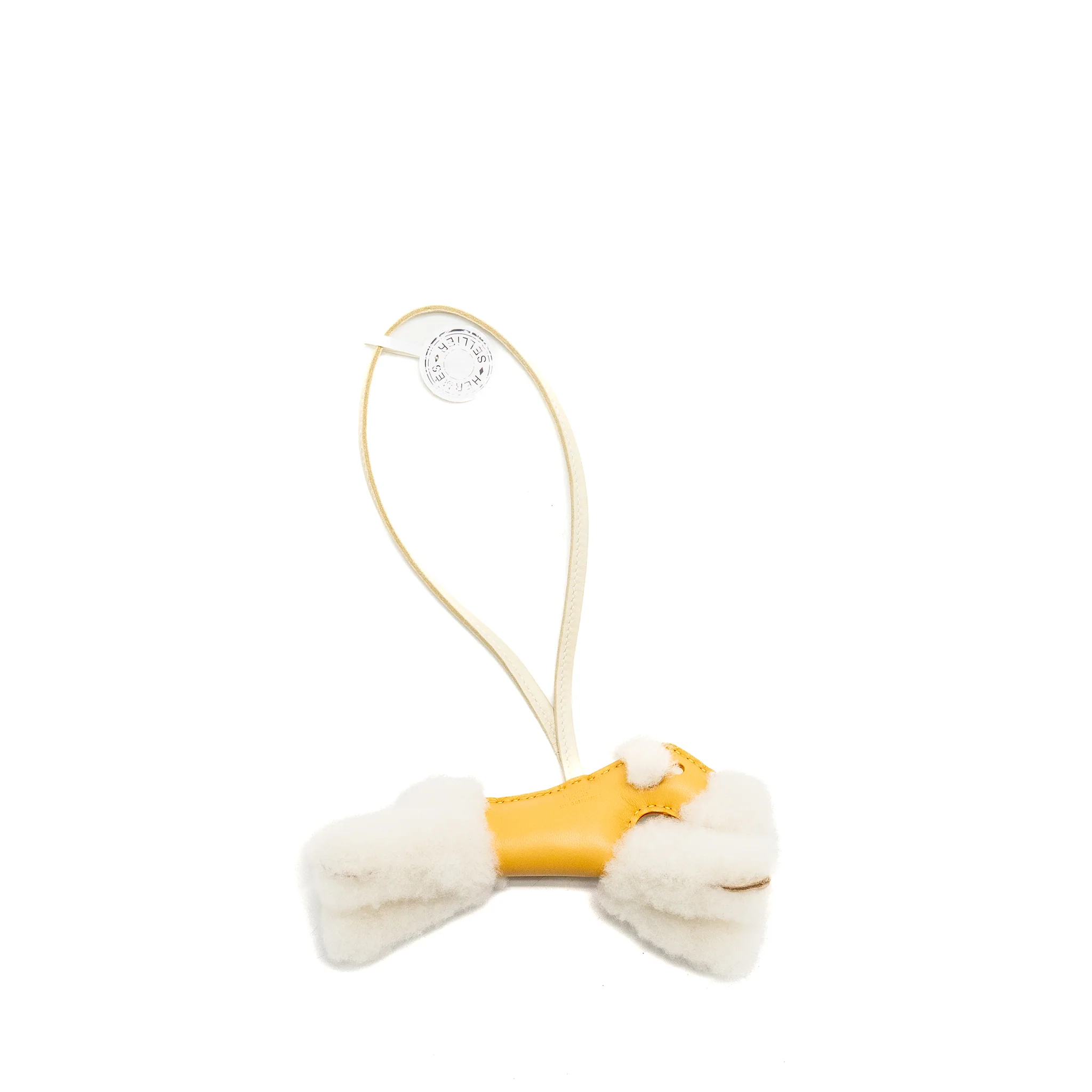 Hermes Budy SHEARING Bag Charm Ecru/Paille/Craie Stamp K - Image 2