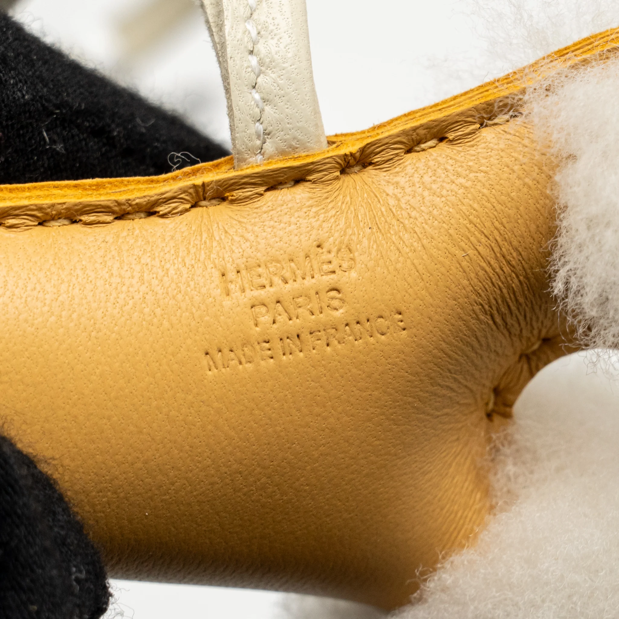 Hermes Budy SHEARING Bag Charm Ecru/Paille/Craie Stamp K - Image 3
