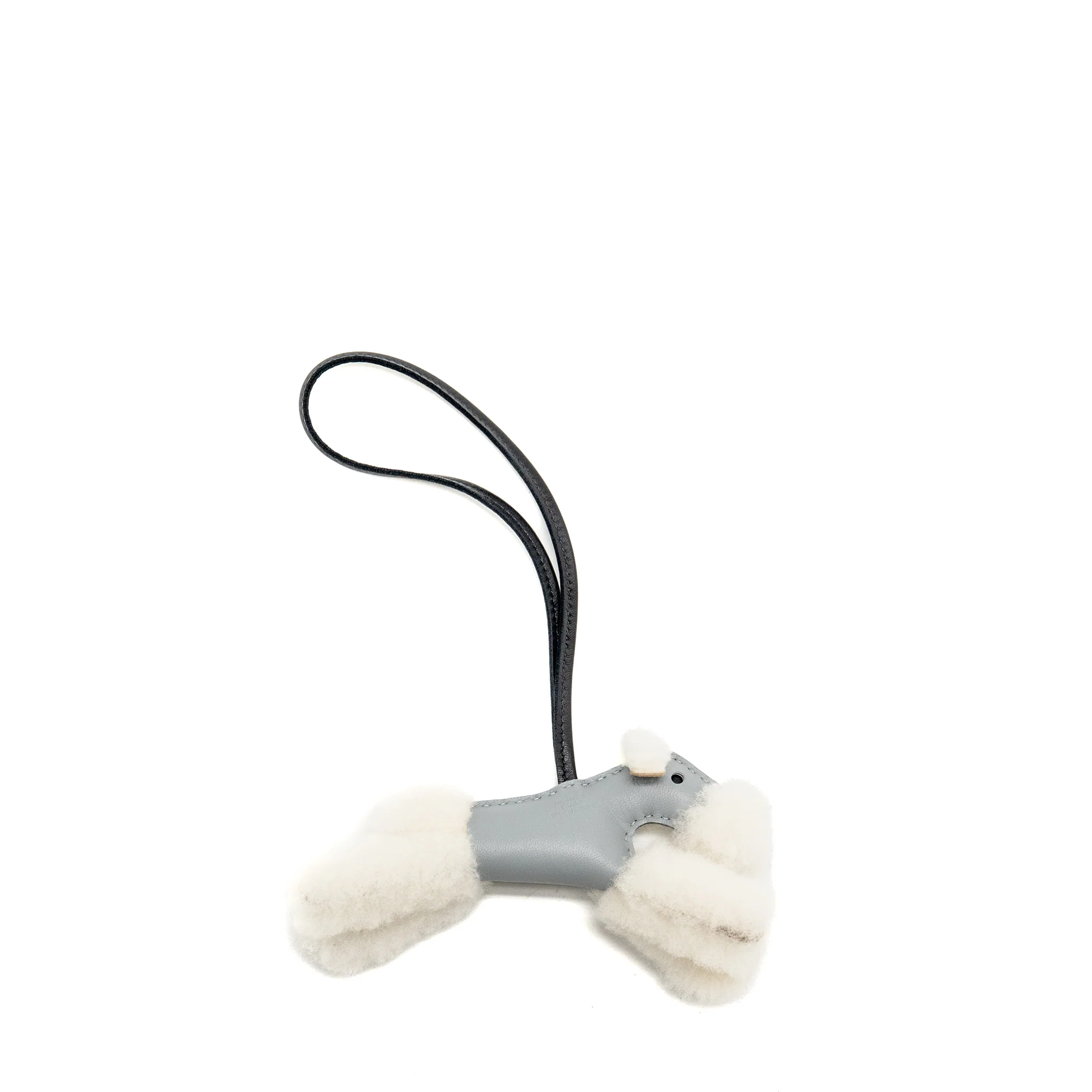 Hermes Budy SHEARING Bag Charm Ecru/Gris Pantin/Noir Stamp K - Image 2
