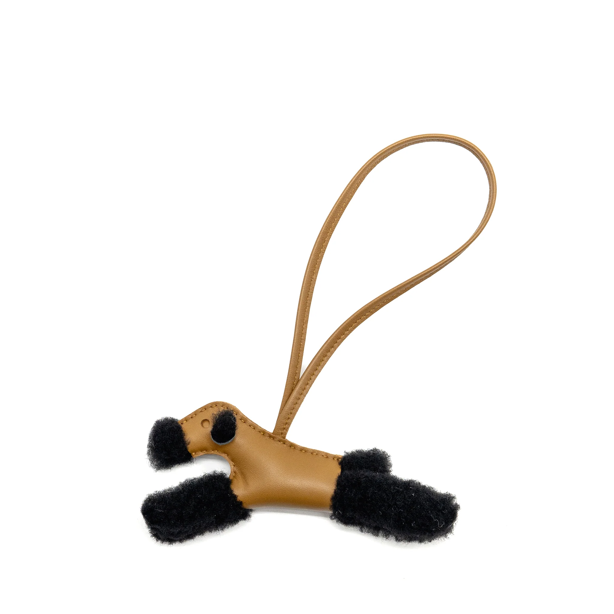 Hermes Budy Shearing Bag Charm Wool/Lambskin Black/Kraft Stamp K