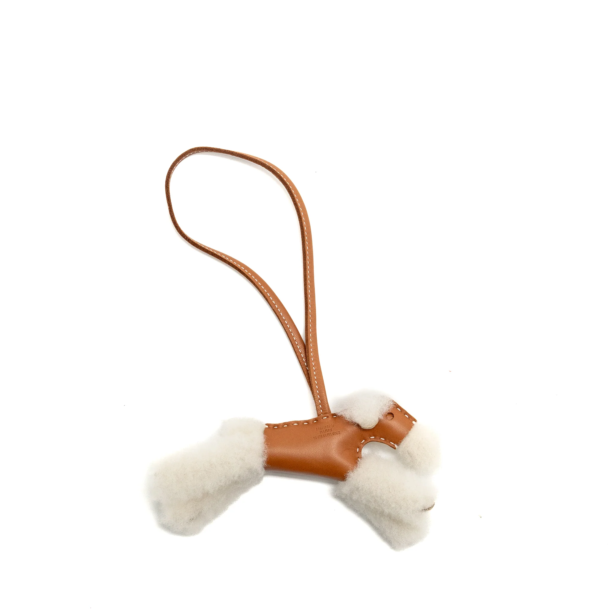 Hermes Budy Shearing Bag Charm Wool/Lambskin Ecru/Gold Stamp K - Image 2