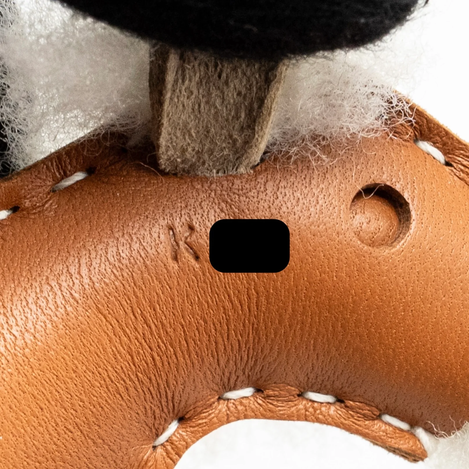 Hermes Budy Shearing Bag Charm Wool/Lambskin Ecru/Gold Stamp K - Image 4