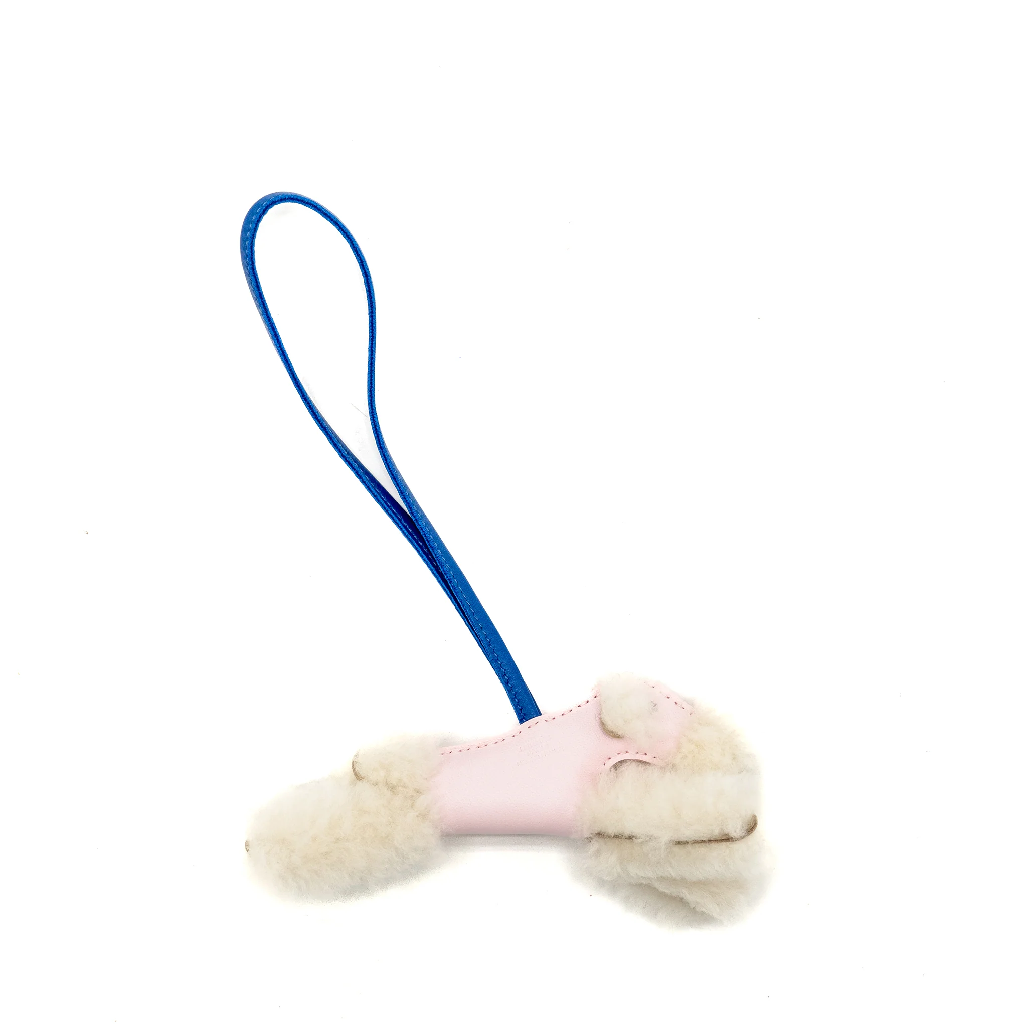 Hermes Budy Shearing Bag Charm Wool/Lambskin Rose Darling/Blue France Stamp K - Image 2