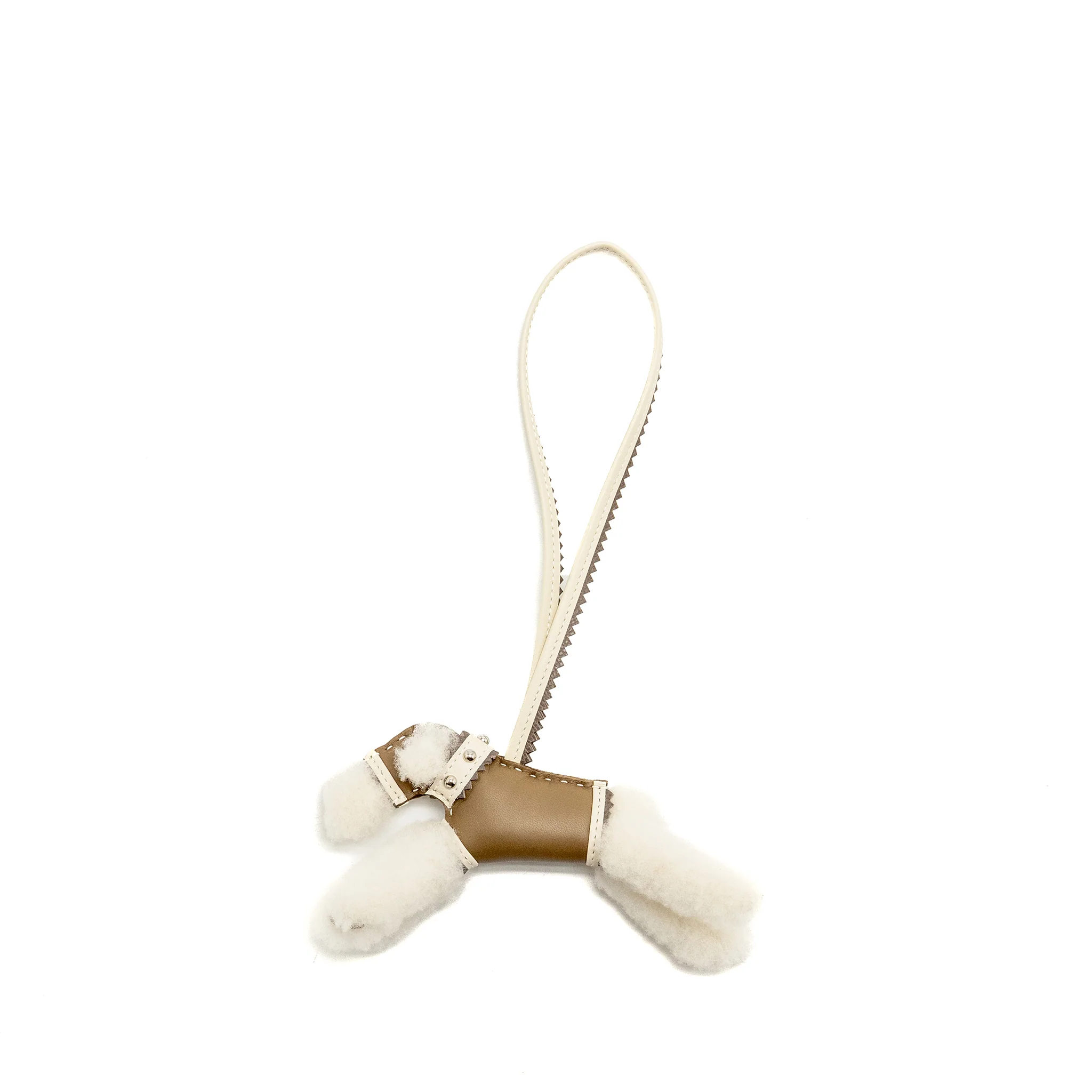 Hermes Budy Shearing Bag Charm Wool / Leather Etoupe/Craie Stamp K